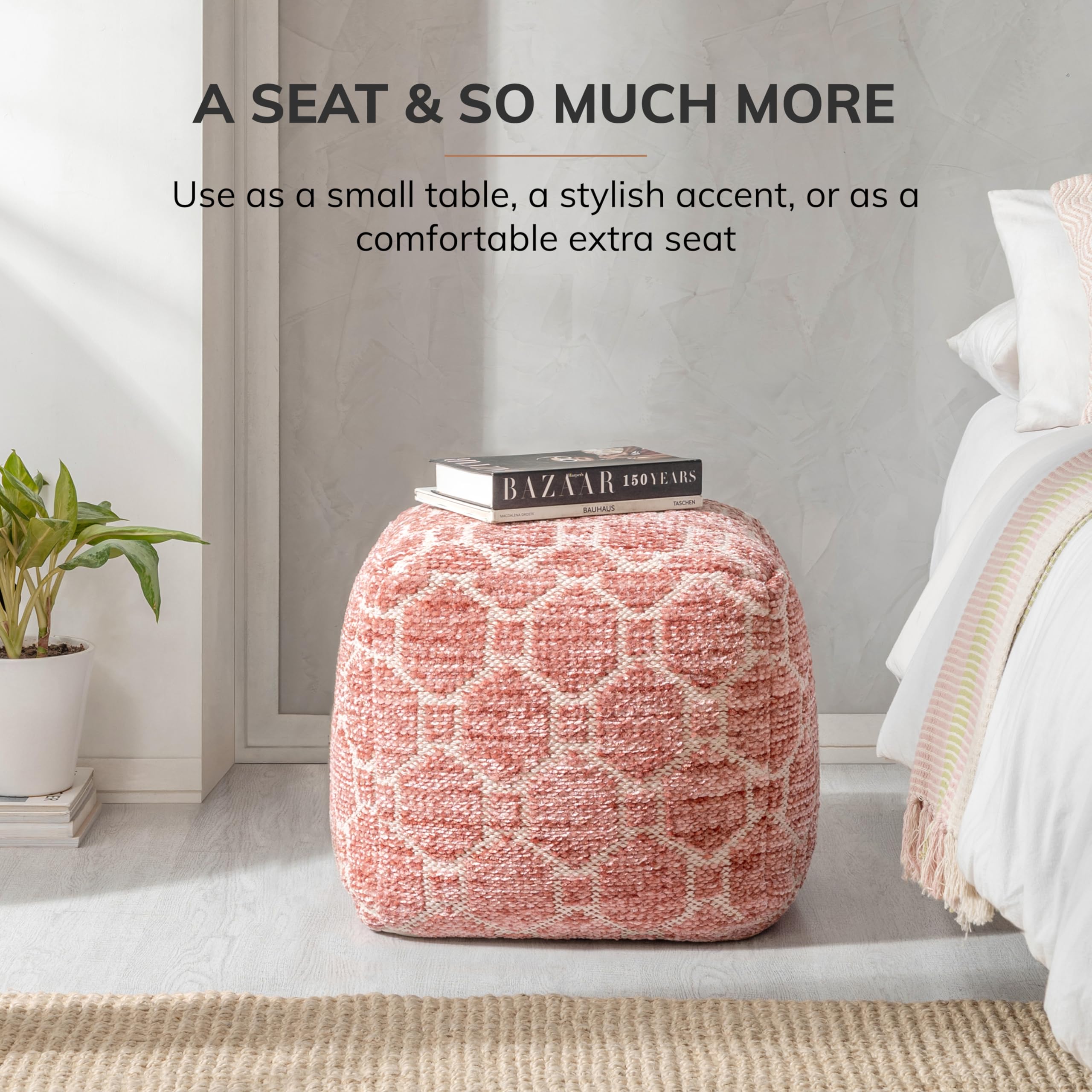 Handcrafted Square Pouf Ottoman Footrest