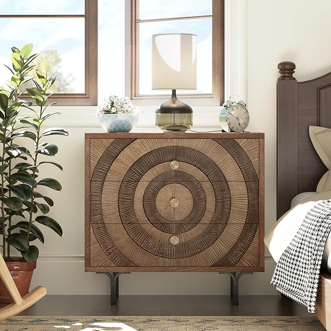 6-Drawer Farmhouse Dresser Circle Pattern Brown