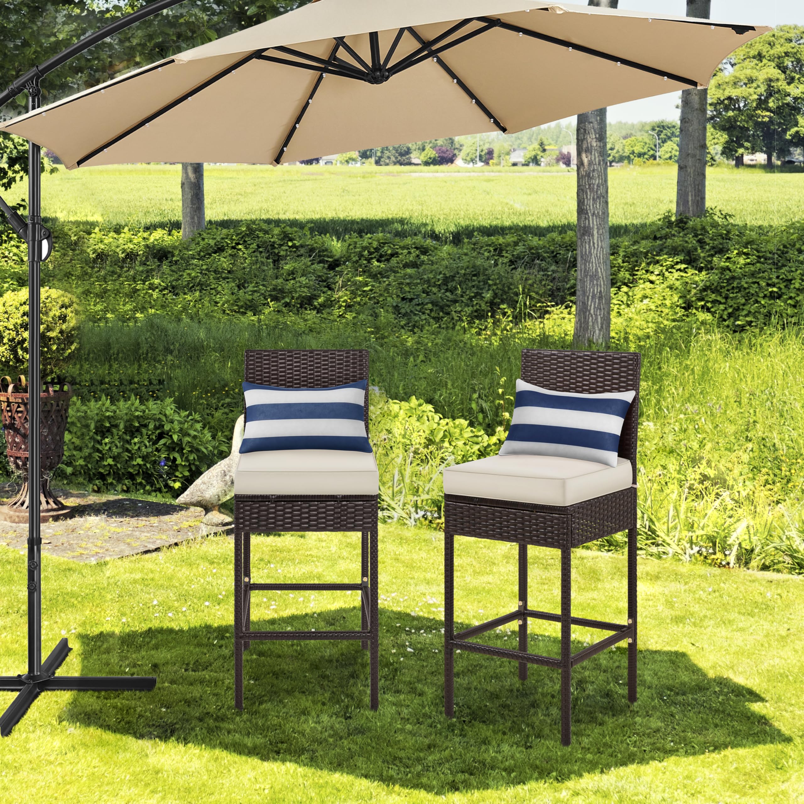 Outdoor PE Rattan Bar Stools Set of 4