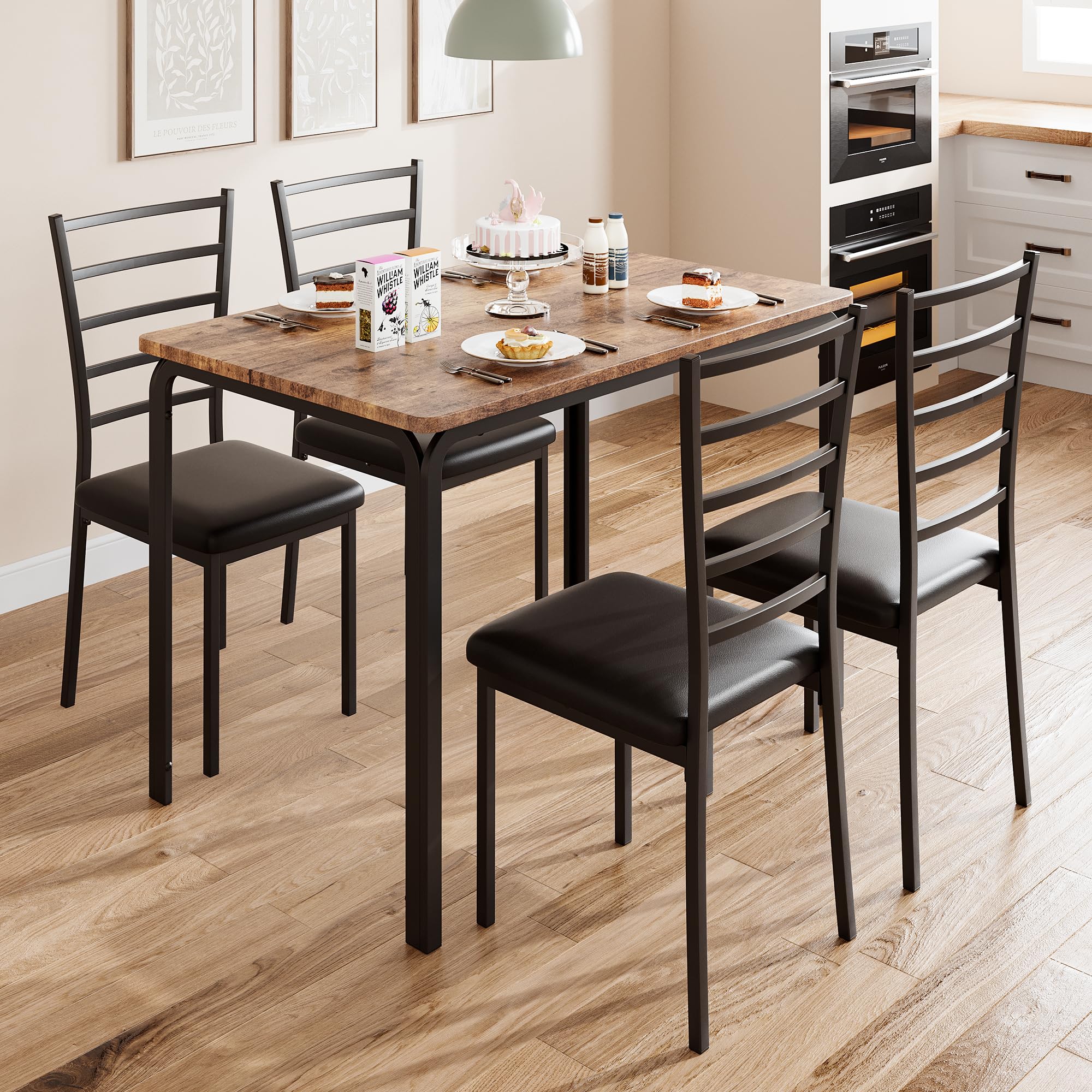 5-Piece Dining Table Set with Cushioned Chairs
