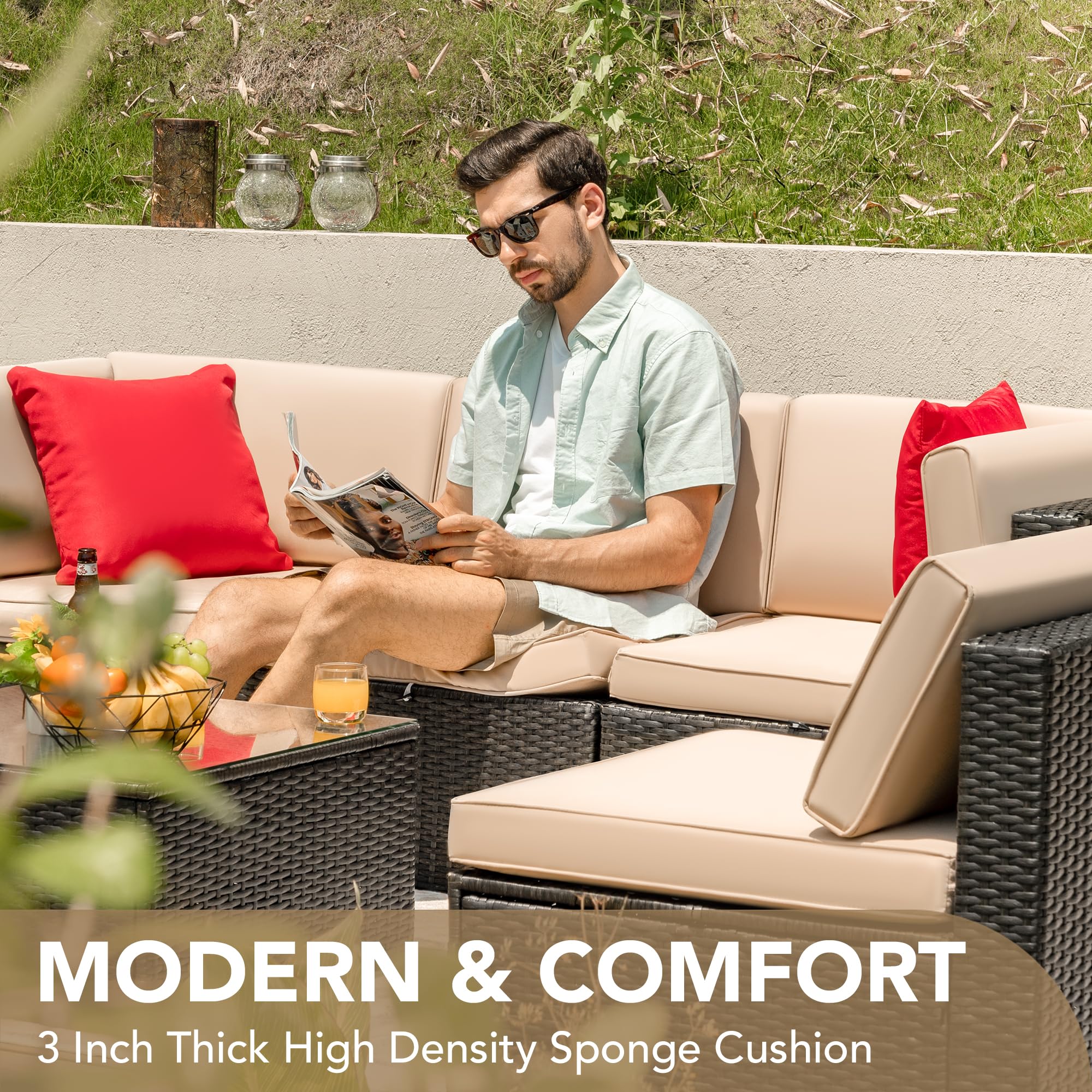 6-Piece Outdoor Sectional Rattan Sofa Set