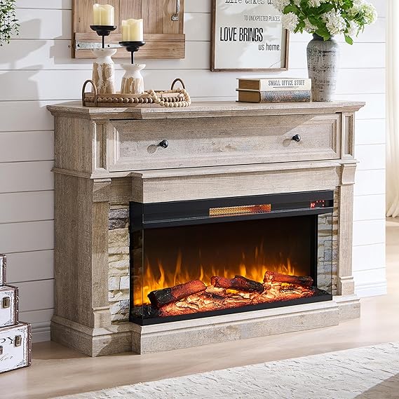 52" Electric Fireplace TV Stand with 36" 3-Side Glass Insert