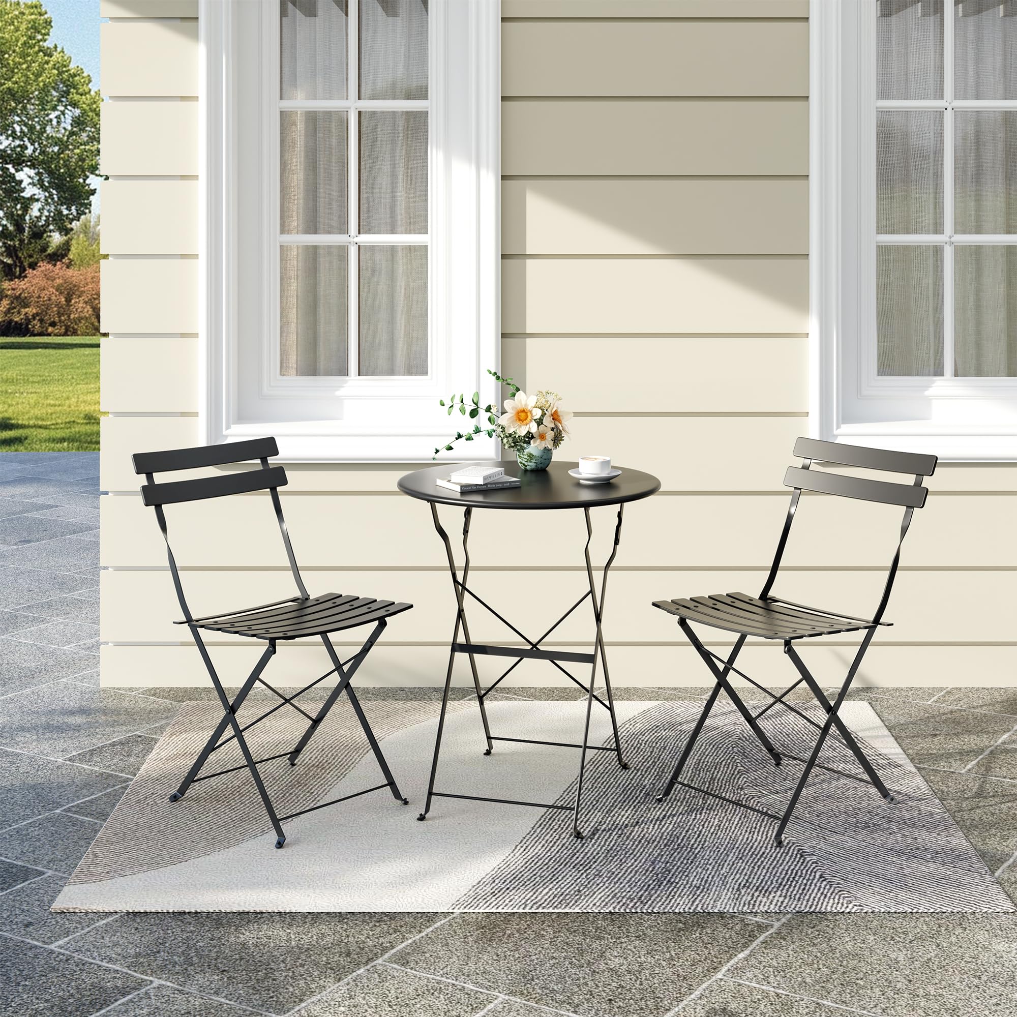 3 Piece Folding Bistro Set - Table and 2 Chairs