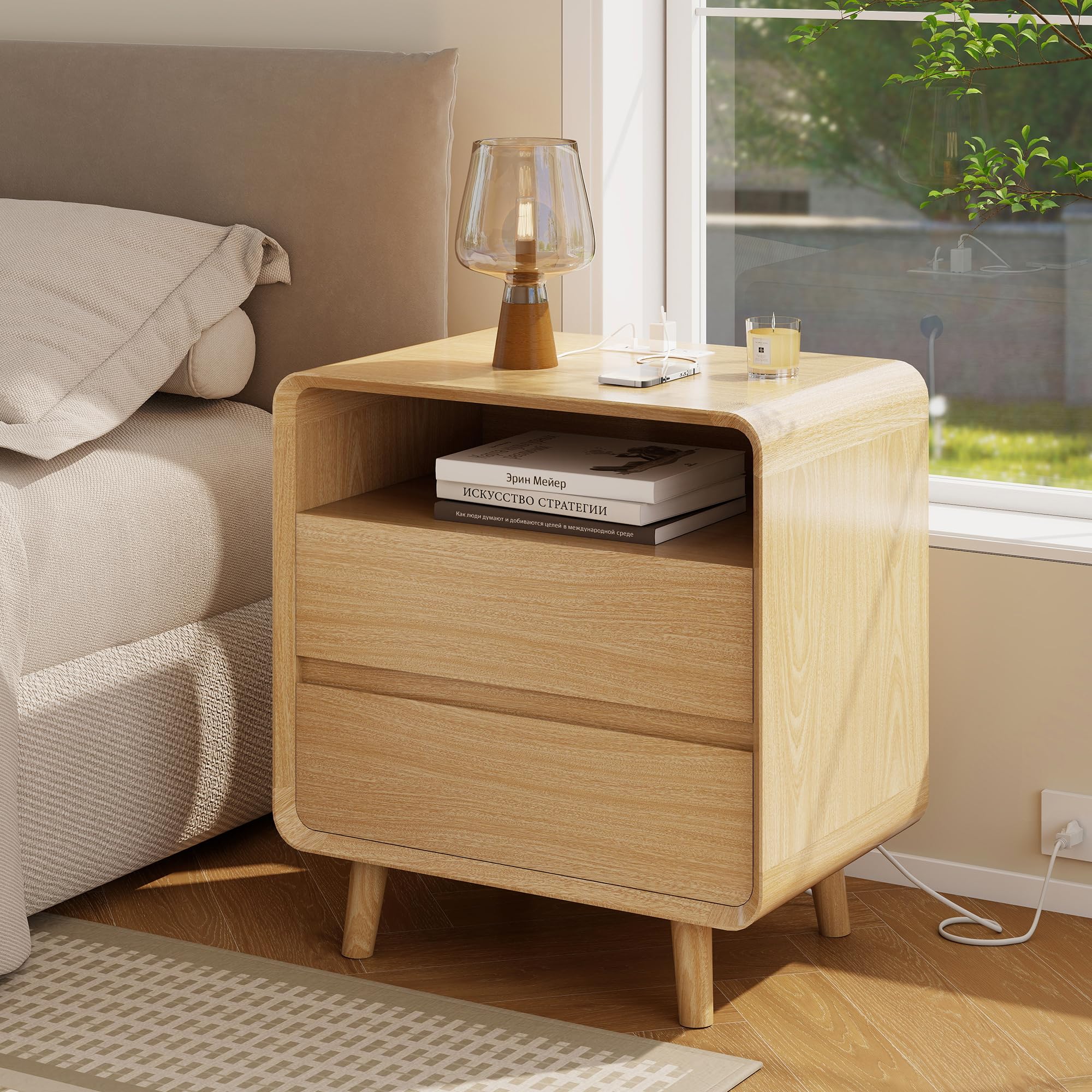 Modern Nightstands Set of 2 with Charging Station