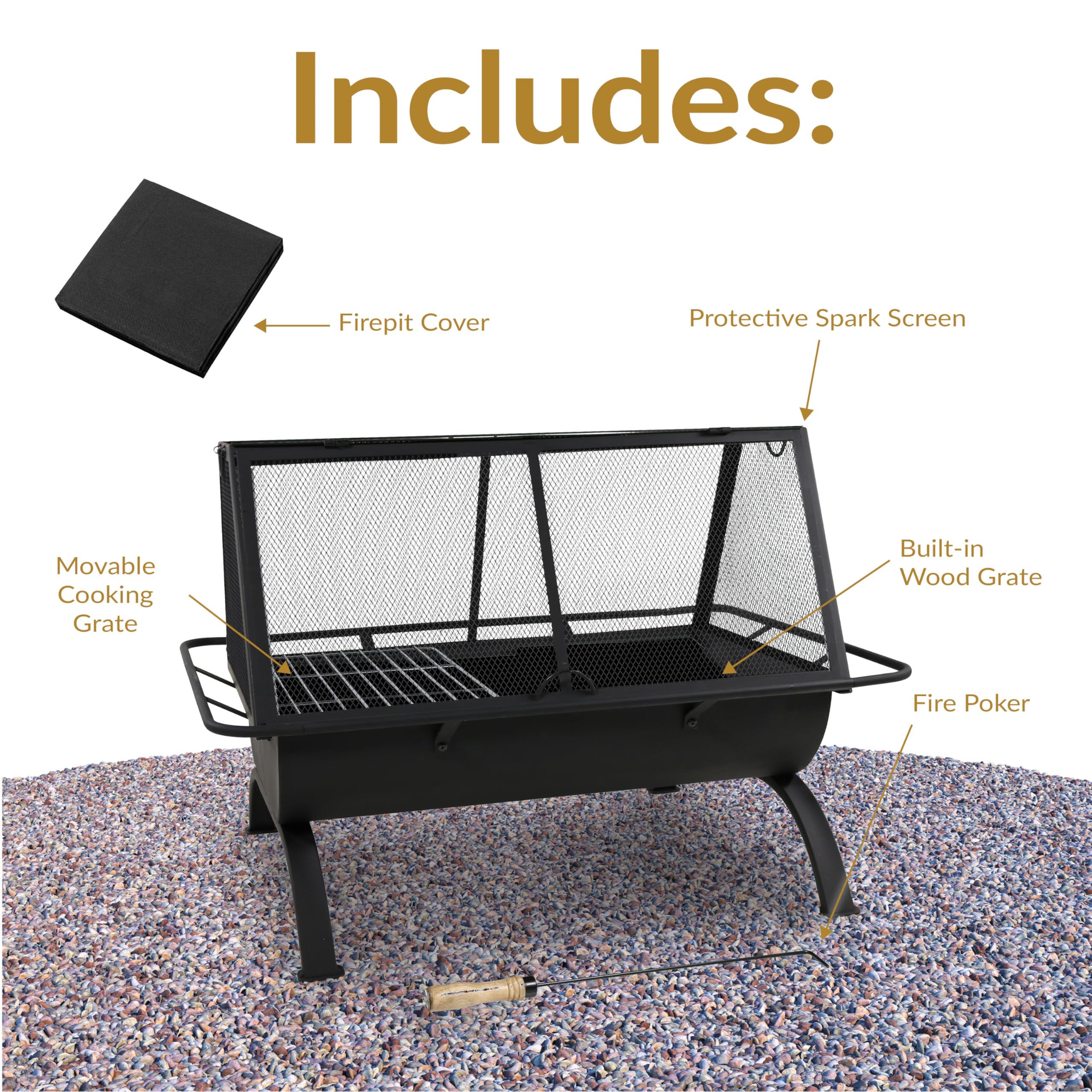 Rectangular Steel Fire Pit with Cooking Grate