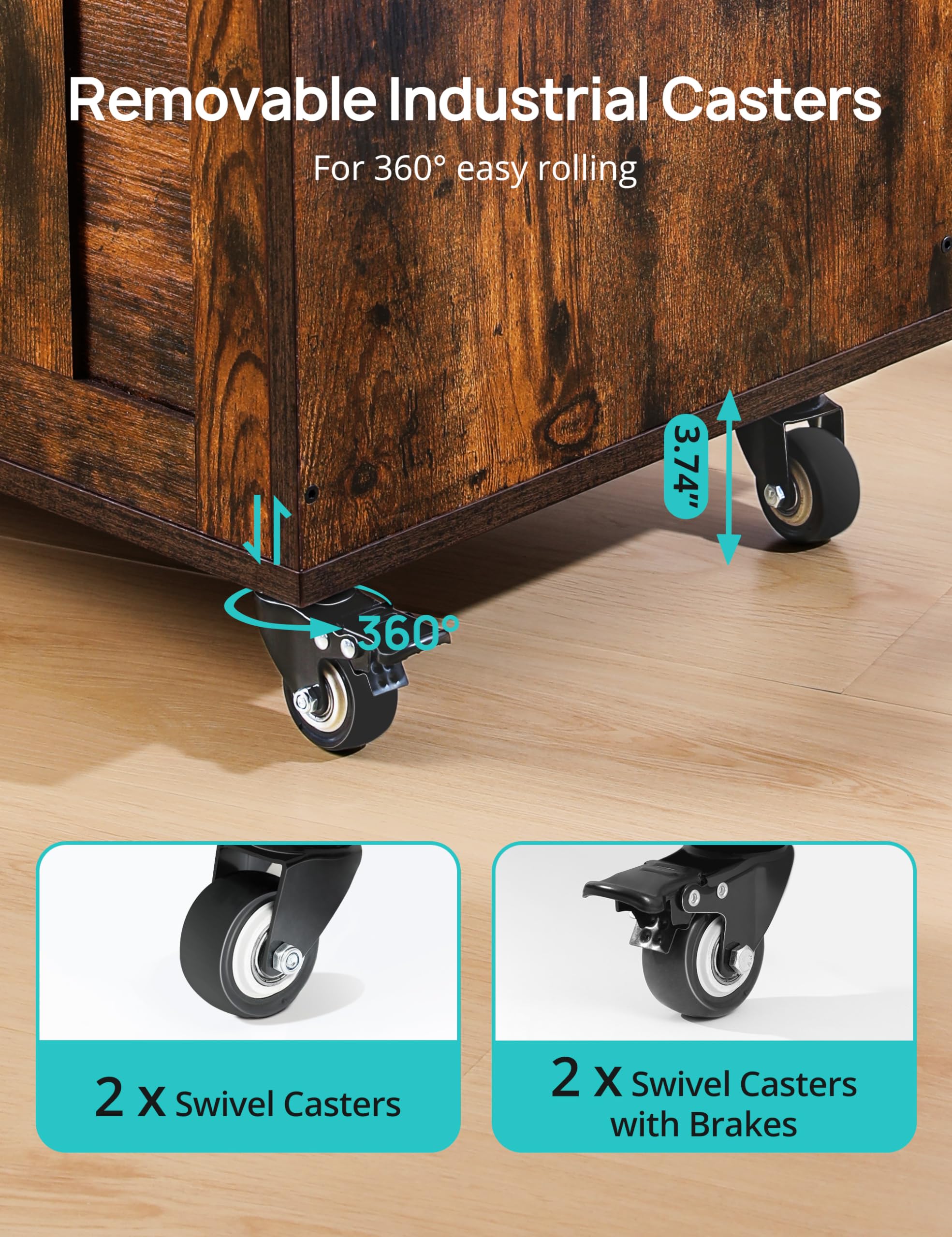 Storage Bench with Wheels and Safety Hinges