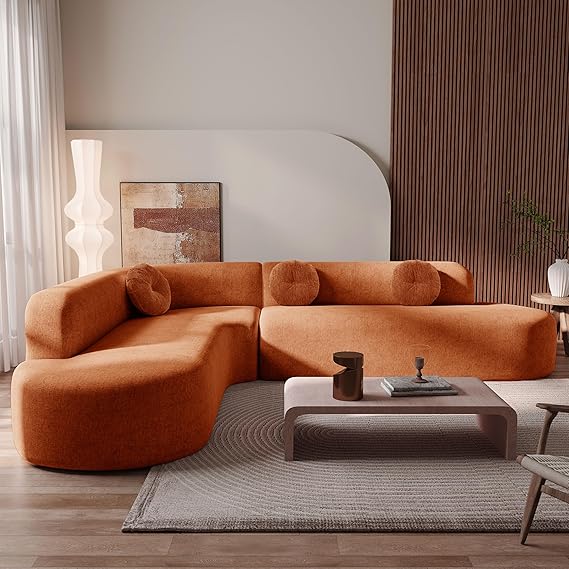 Curved Sectional Sofa with Round Cushions