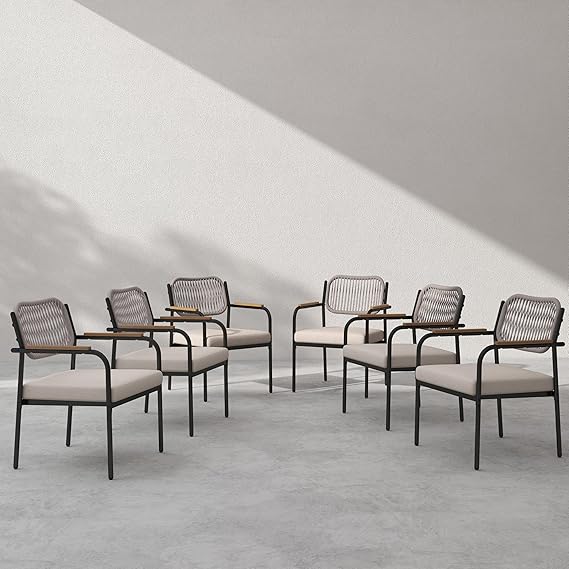 Rope Patio Dining Chairs Set of 2 with Armrests
