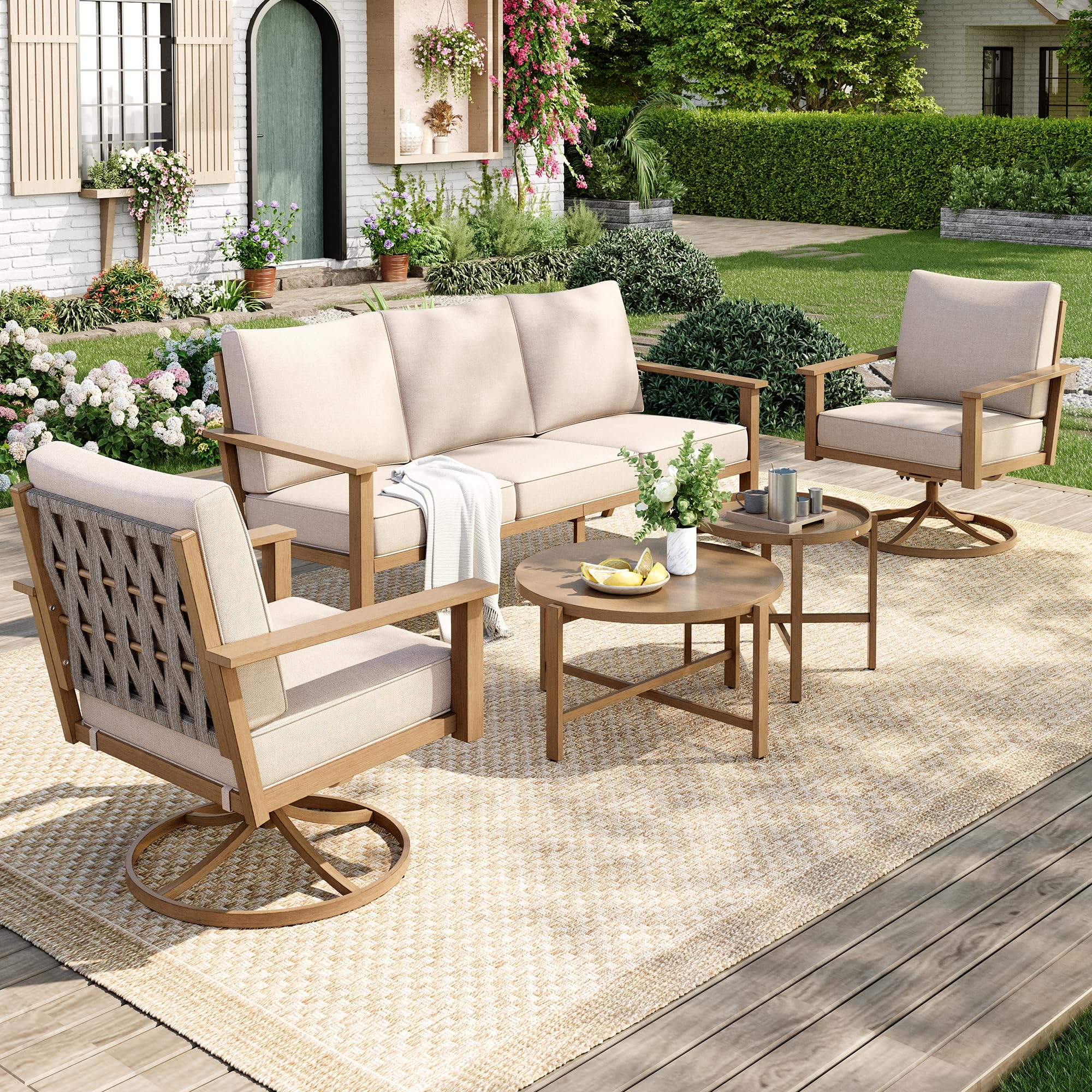 5-Piece Patio Conversation Set with Swivel Chairs