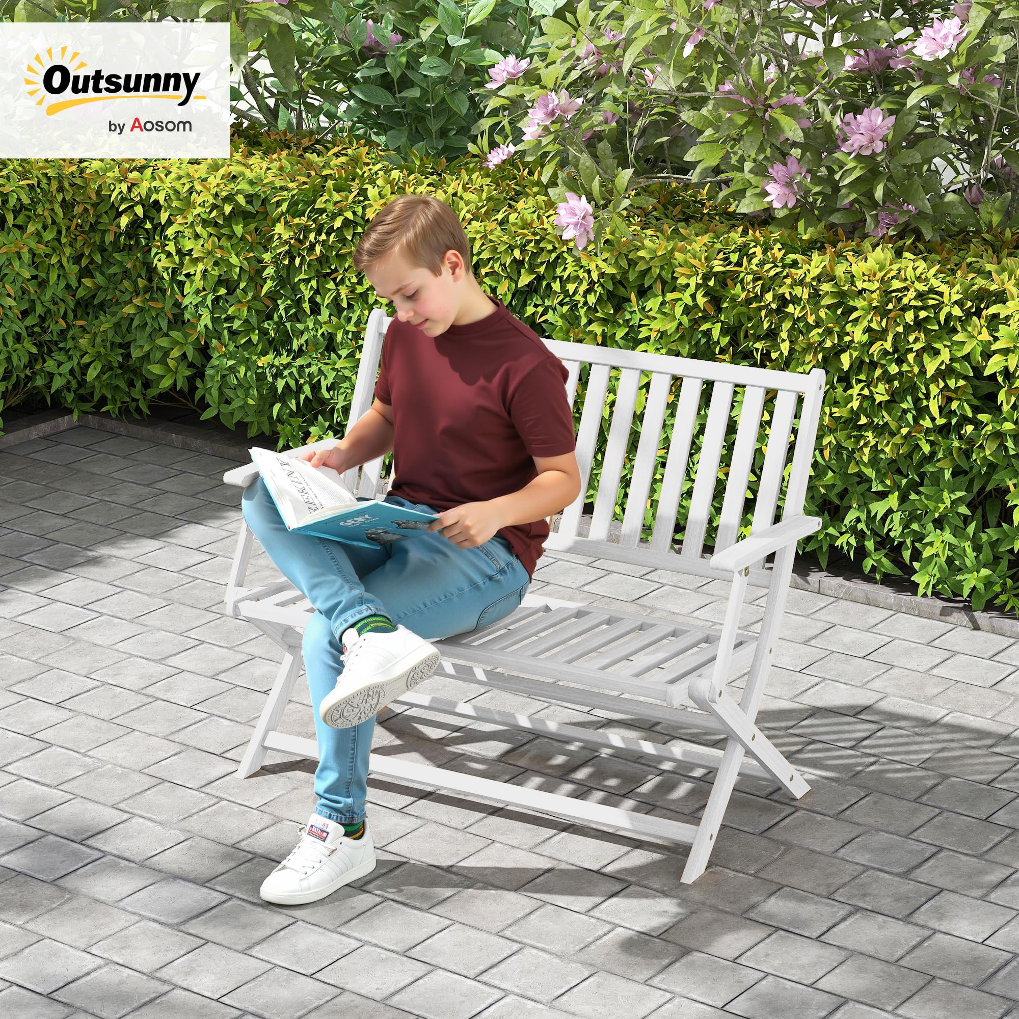 2-Person Foldable Acacia Wood Outdoor Bench