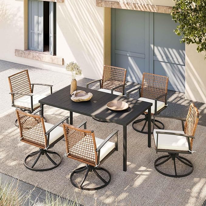 7-Piece Patio Dining Set with Cushioned Chairs and Umbrella Hole Table