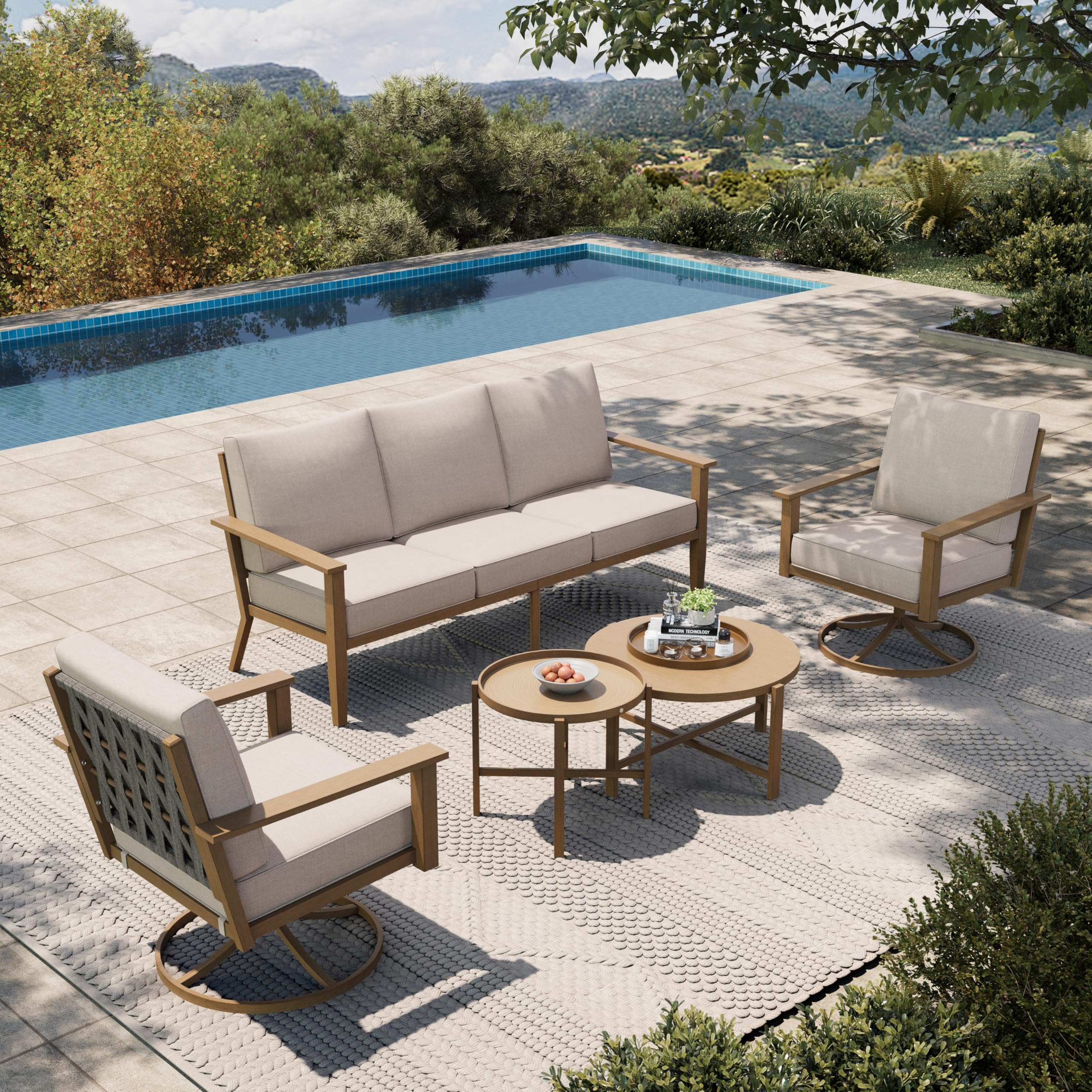 5-Piece Outdoor Patio Conversation Set with Swivel Chairs