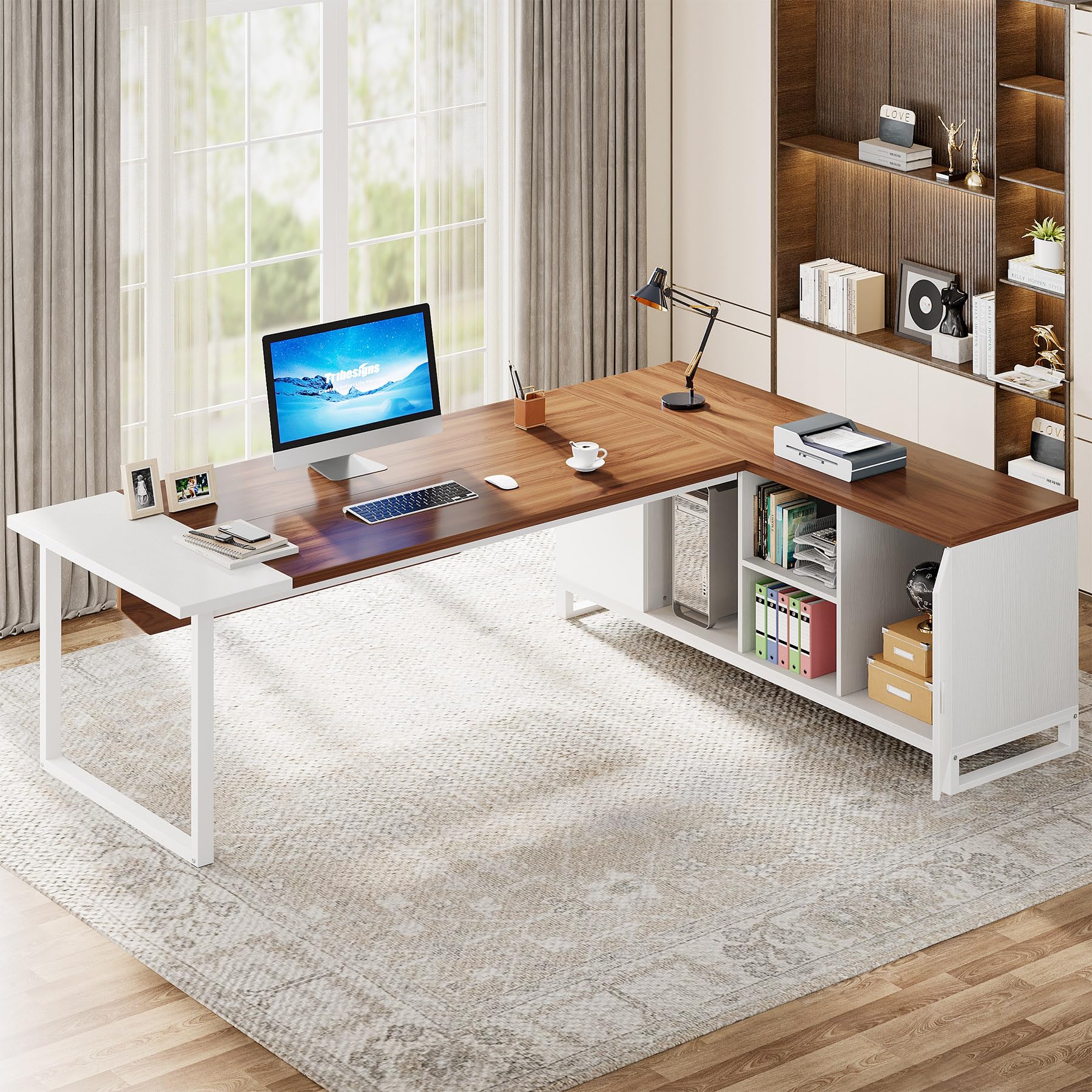 70.8" L-Shaped Executive Desk with File Cabinet