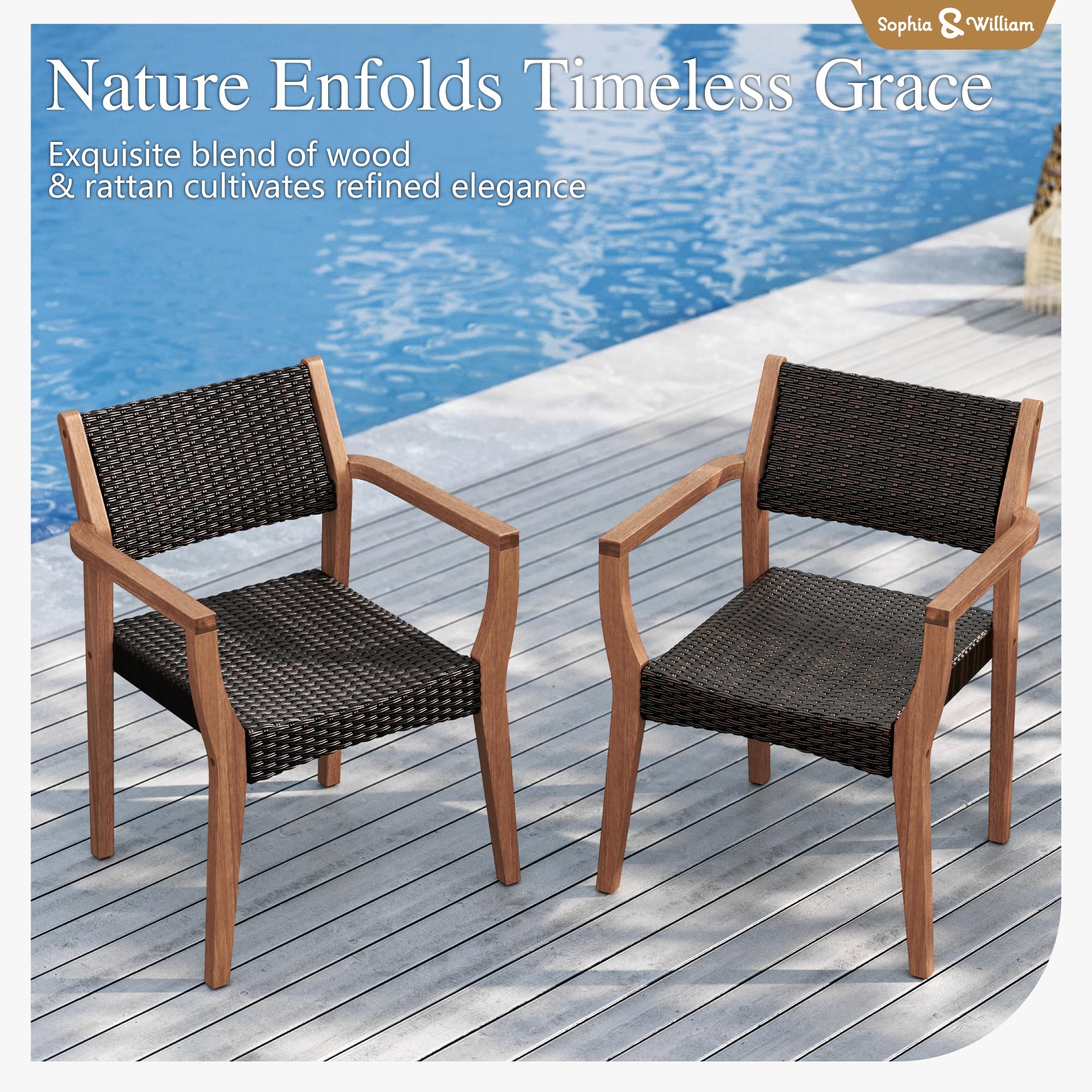 9-Piece Expandable Patio Dining Set with Acacia Wood Table and Rattan Chairs