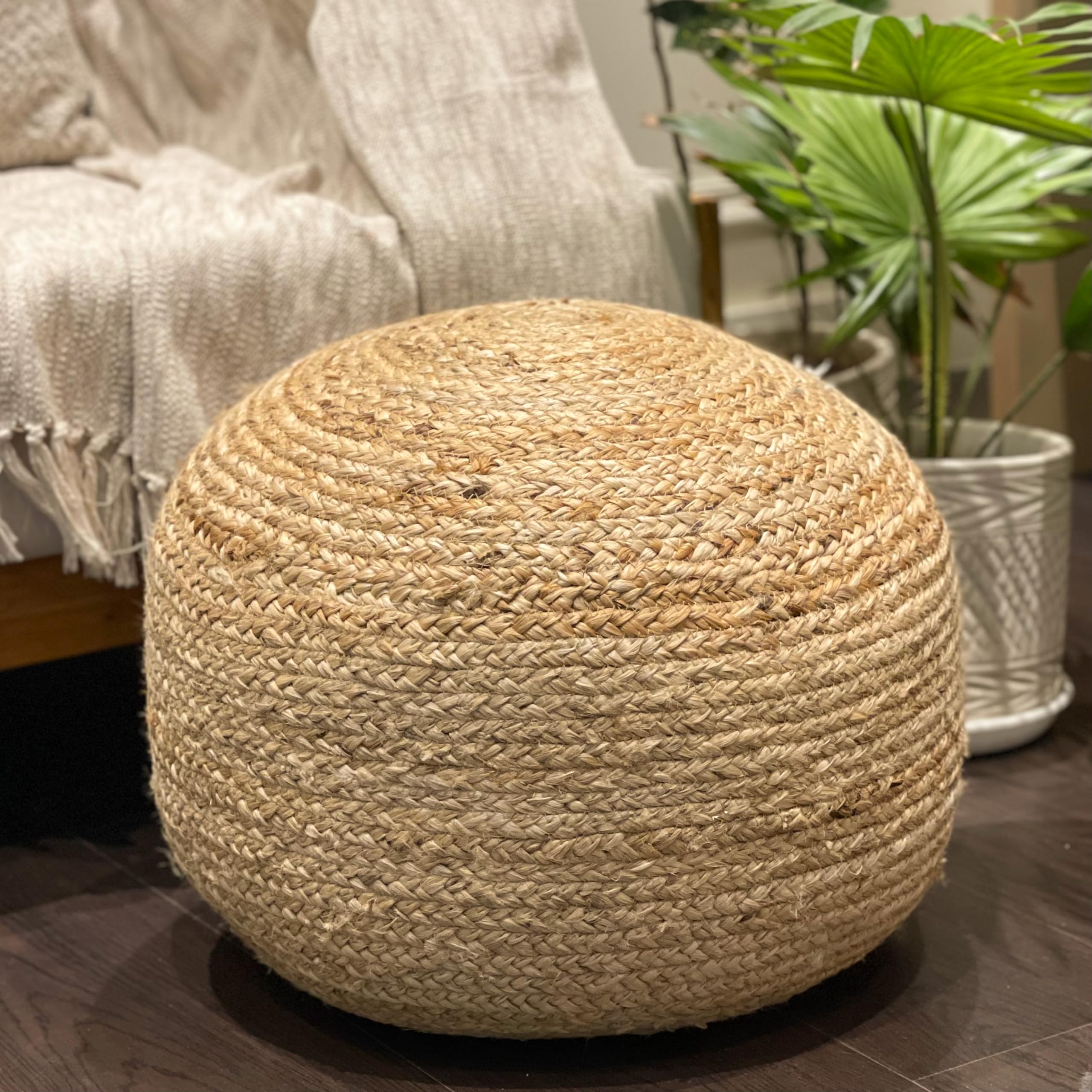 Natural Braided Ottoman Pouf
