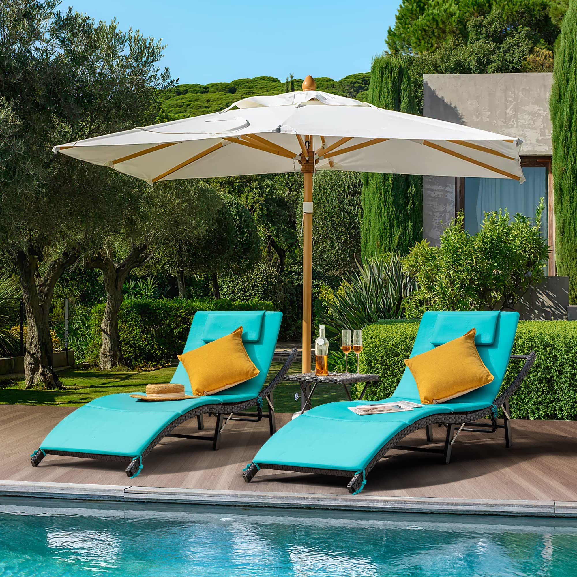 3-Piece Adjustable Outdoor Lounge Chair Set with Folding Table