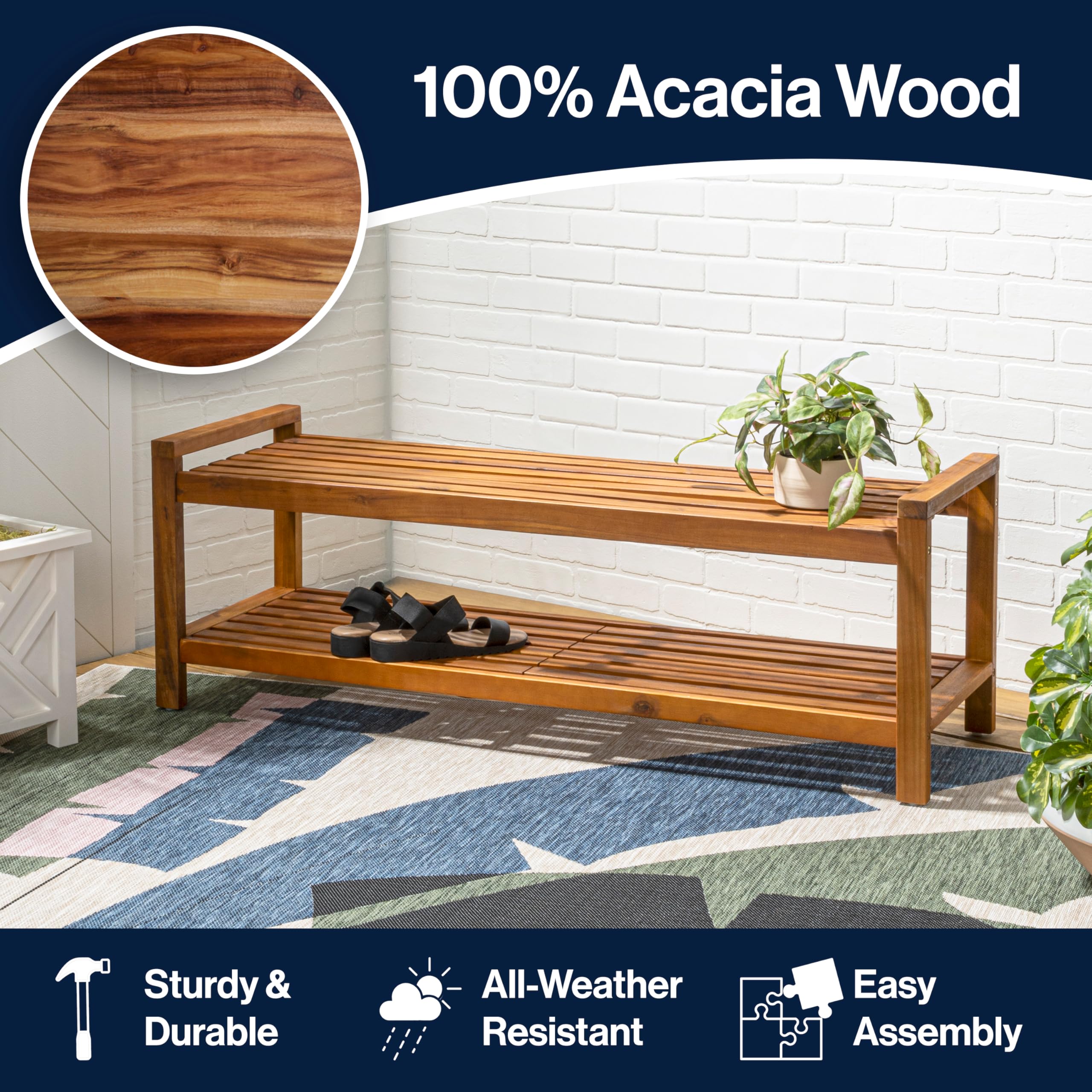 3-Seat Acacia Wood Outdoor Garden Bench