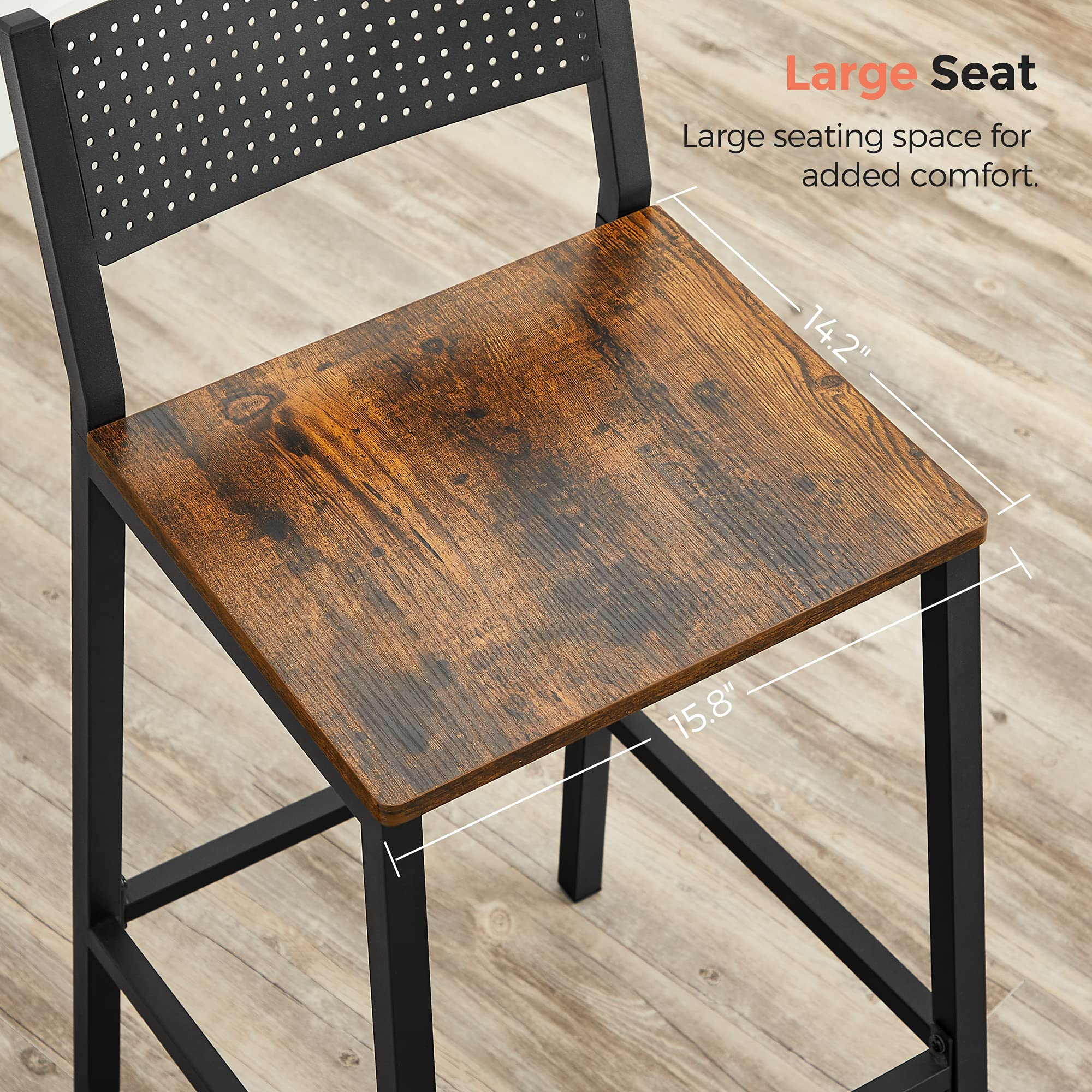 Rustic Brown Bar Stool with Backrest