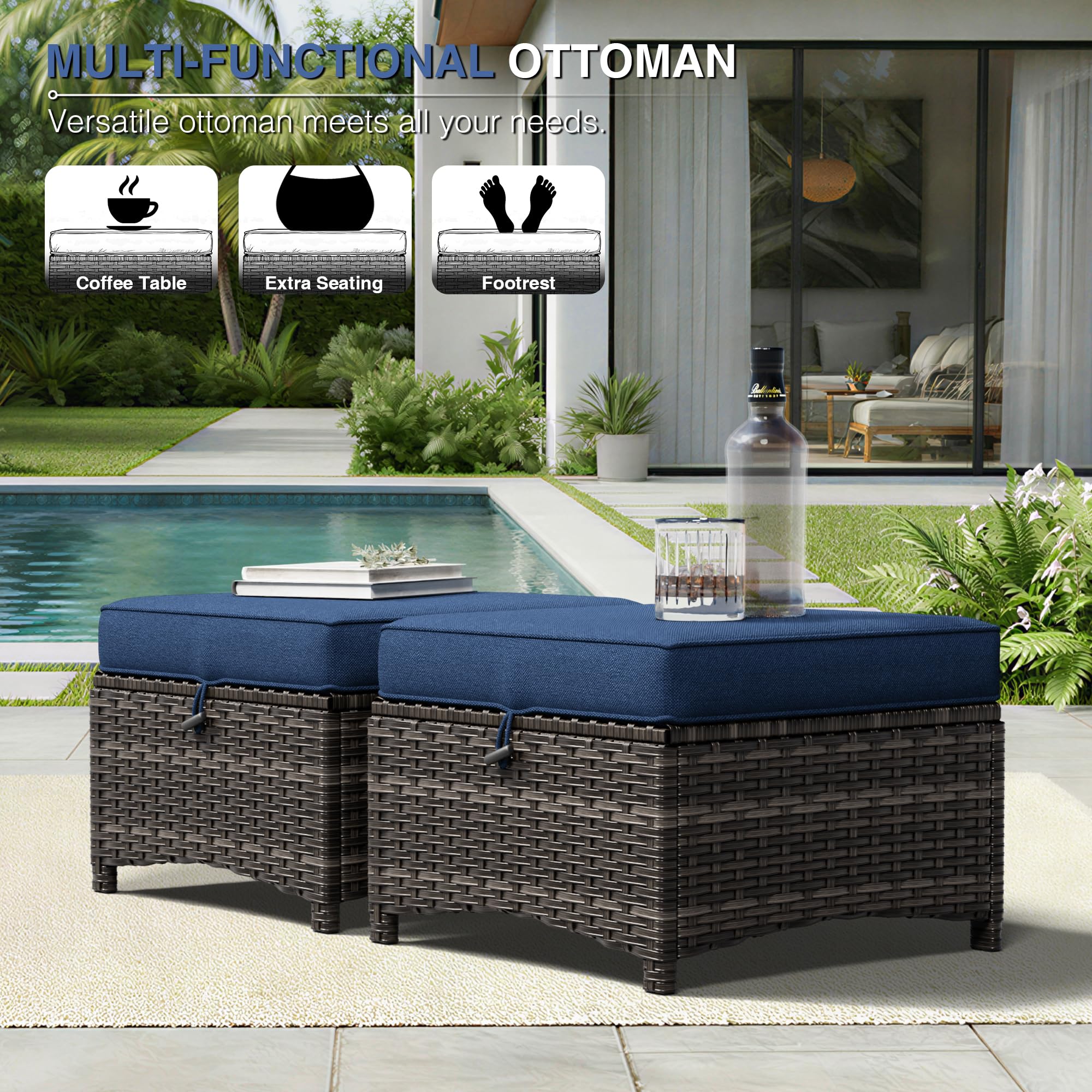 Outdoor Ottoman Set of 2 with Cushions