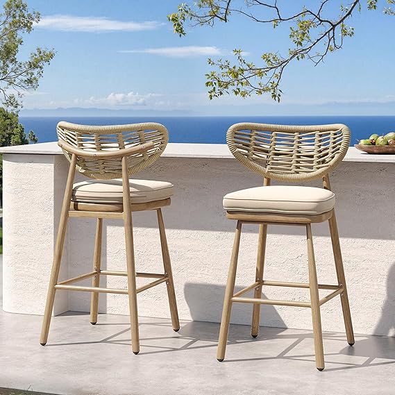 Rattan Back Bar Stool Set of 2