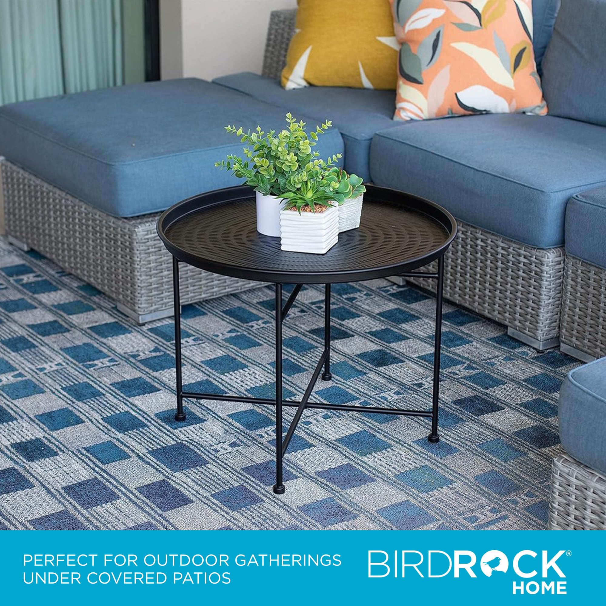 BIRDROCK HOME Metal Coffee Table Small Black Side Table Circle Accent Table for Bedroom Living Room Corner Spaces Hammered Round Minimalist End Table Black Iron, 24.75" D x 19" H, Lightweight 7.5 lbs