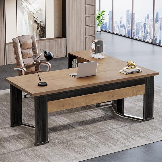 70.86" L-Shaped Executive Desk with Mobile File Cabinet