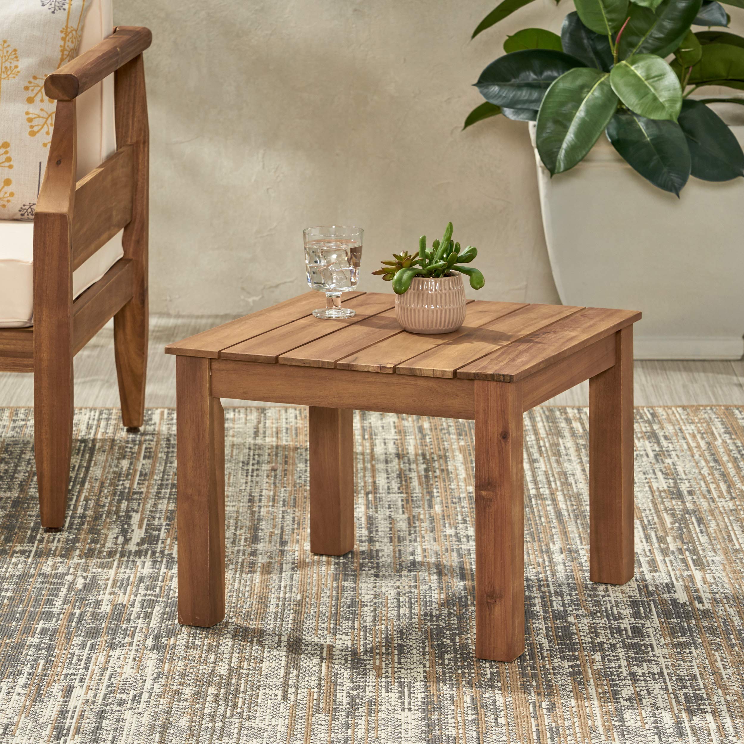 Acacia Wood Outdoor End Table Brown Patina