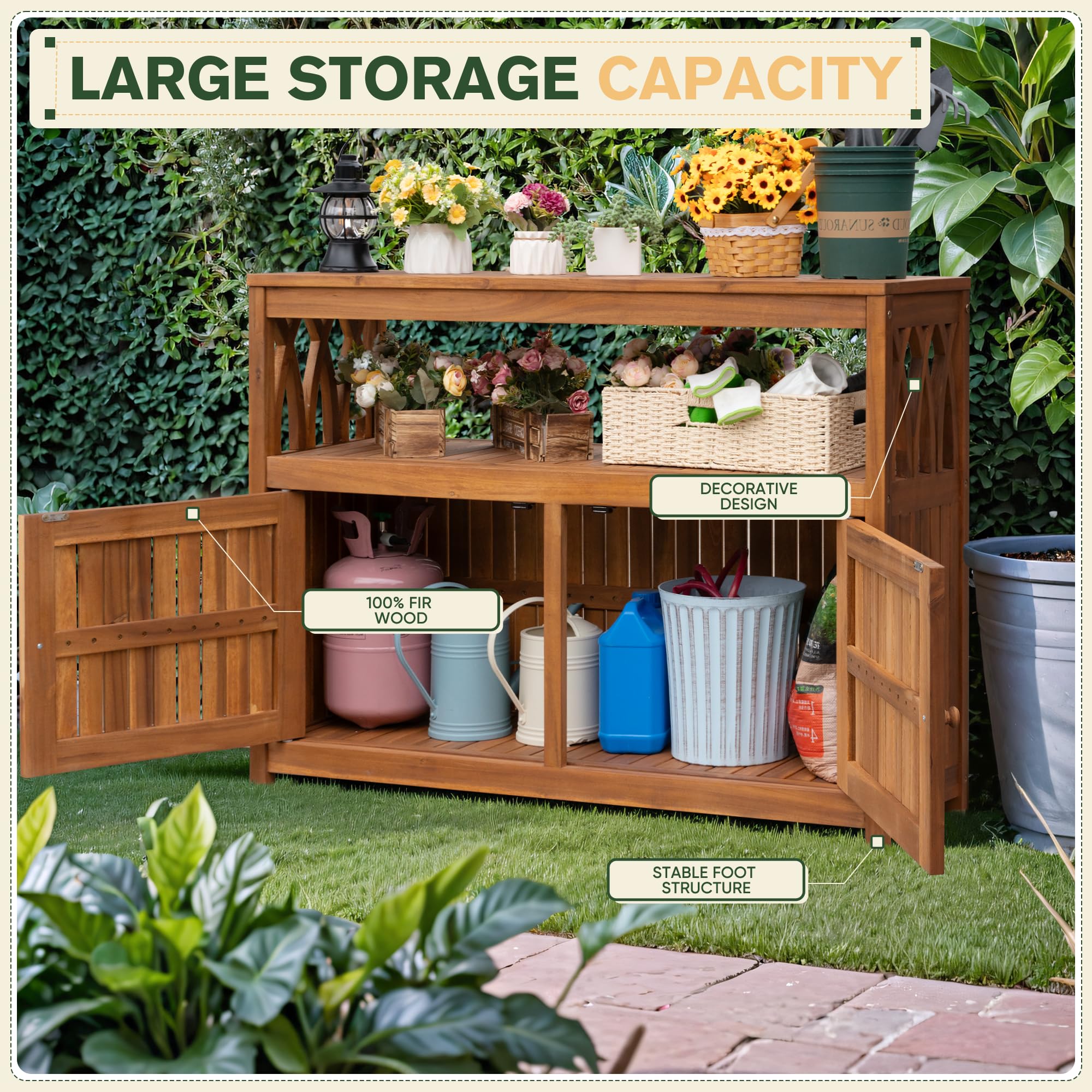 2-Tier Outdoor Storage Cabinet with Magnetic Doors