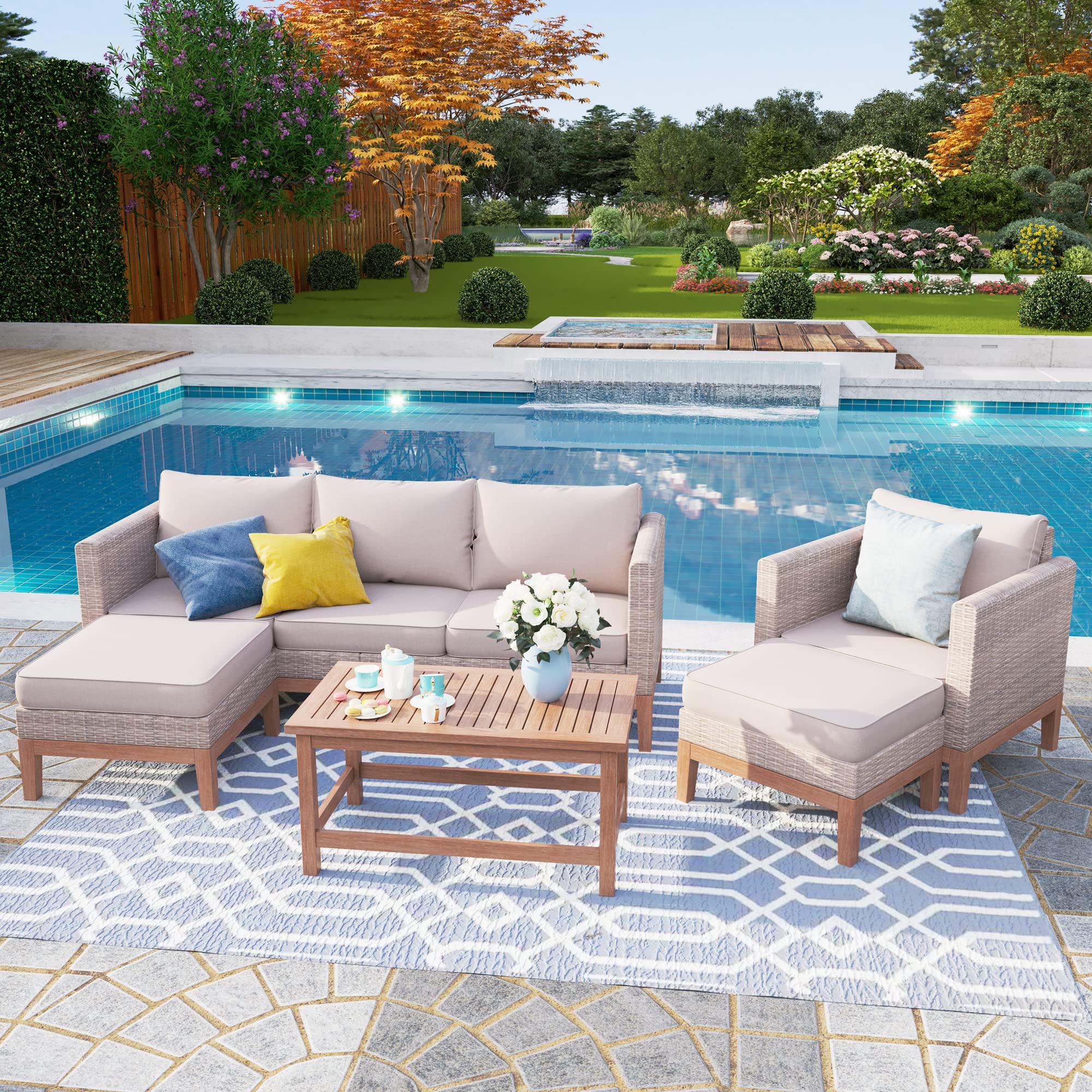 5-Piece Outdoor Rattan Sectional Sofa Set