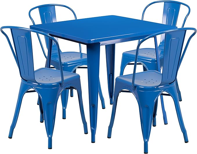 31.5" Square Metal Indoor-Outdoor Dining Table Set with 4 Chairs