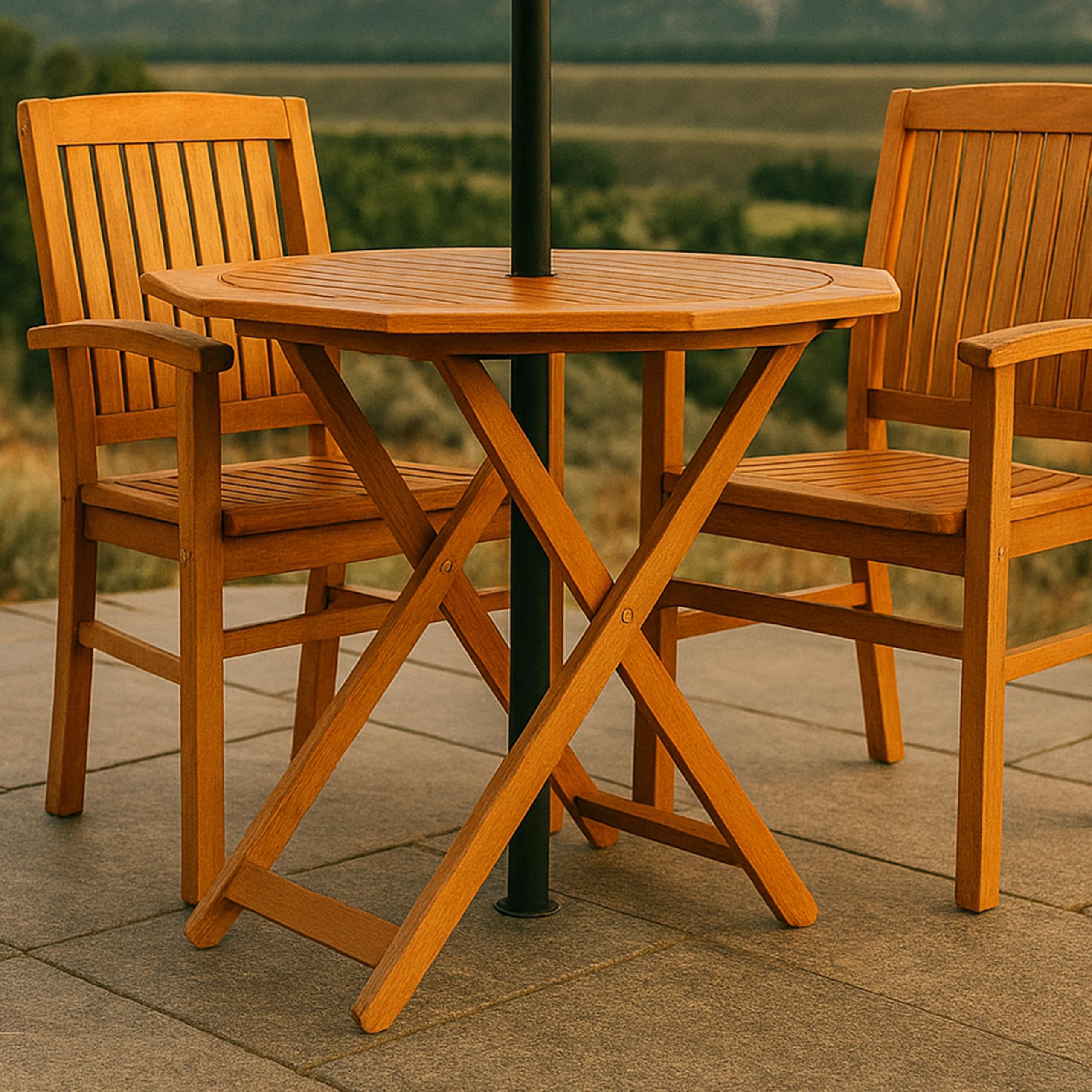 Folding Meranti Wood Outdoor Dining Table with Umbrella Hole