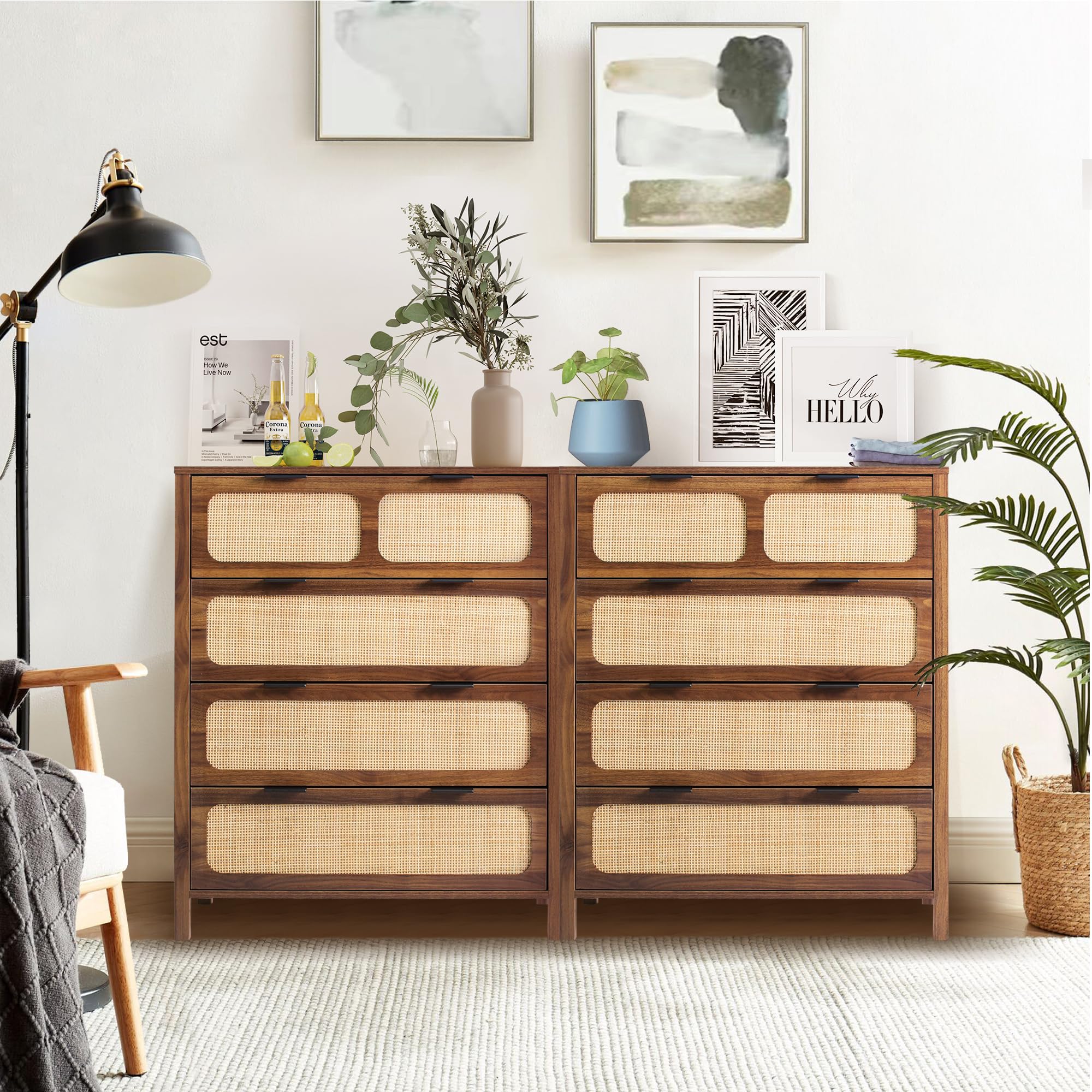 4 Drawer Rattan Dresser with Metal Handles