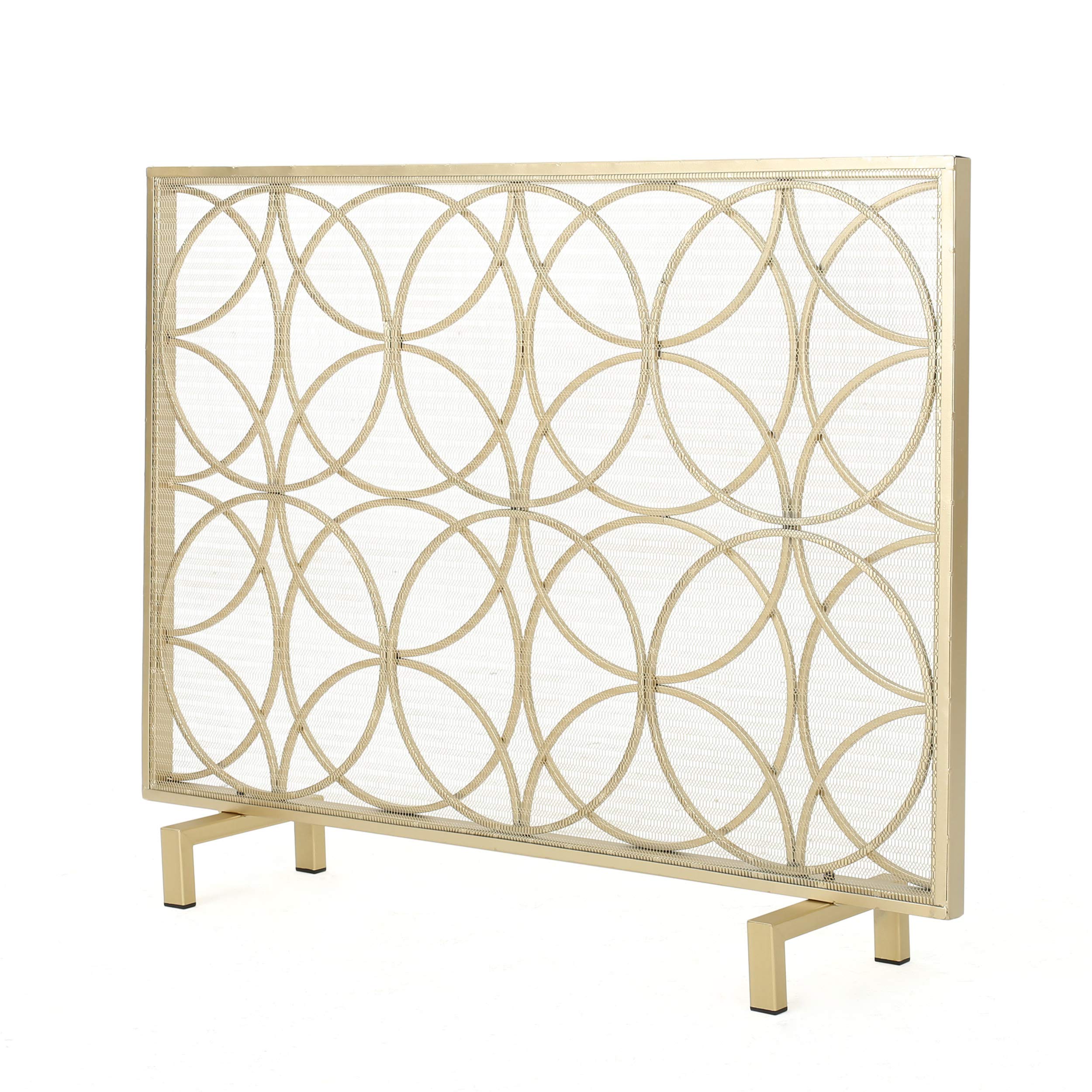 Single Panel Iron Fireplace Screen Gold