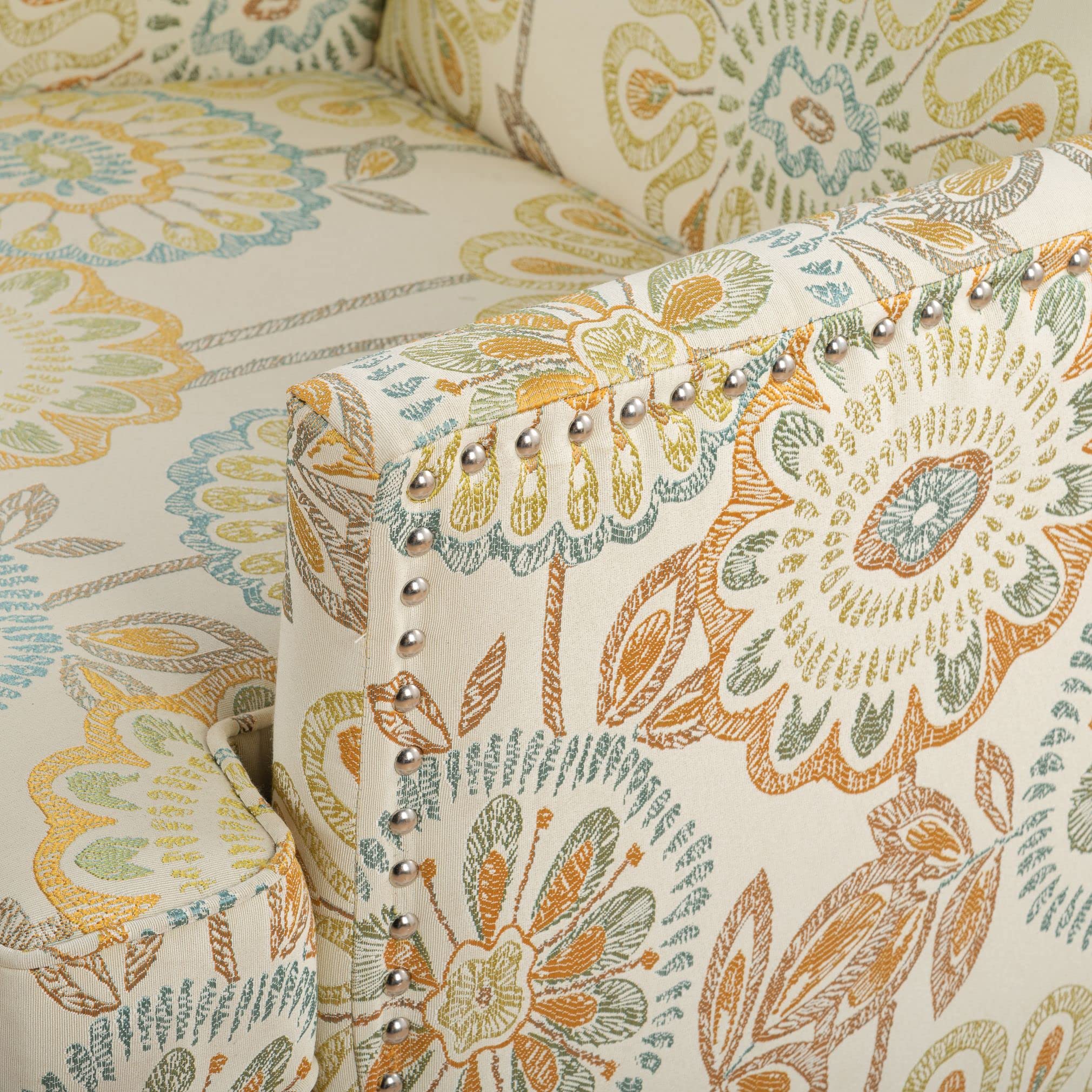 Wingback Accent Chair with Floral Fabric Upholstery