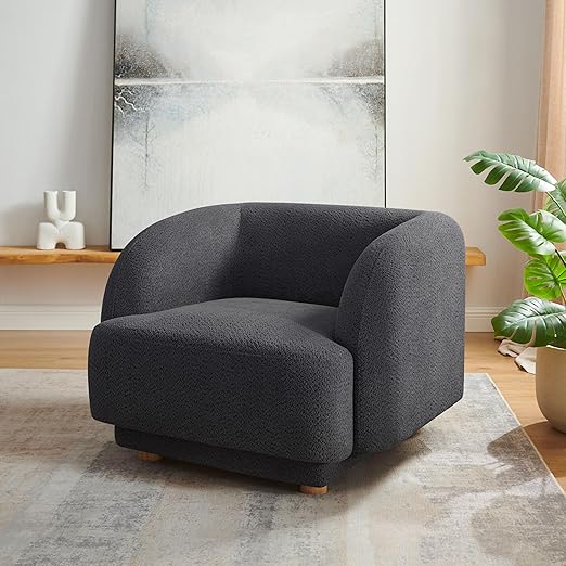 Oversized Boucle Accent Chair with Wood Legs