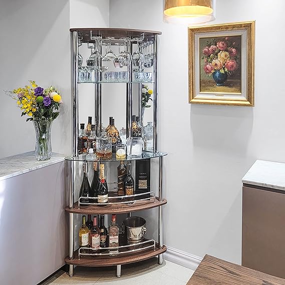 Contemporary Tower Bar Cabinet with Glass Shelves
