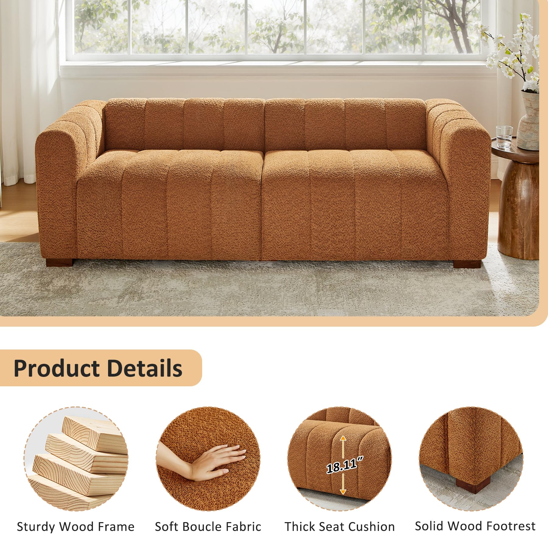 82.68" Oversized Boucle Cloud Sofa - 3 Seater