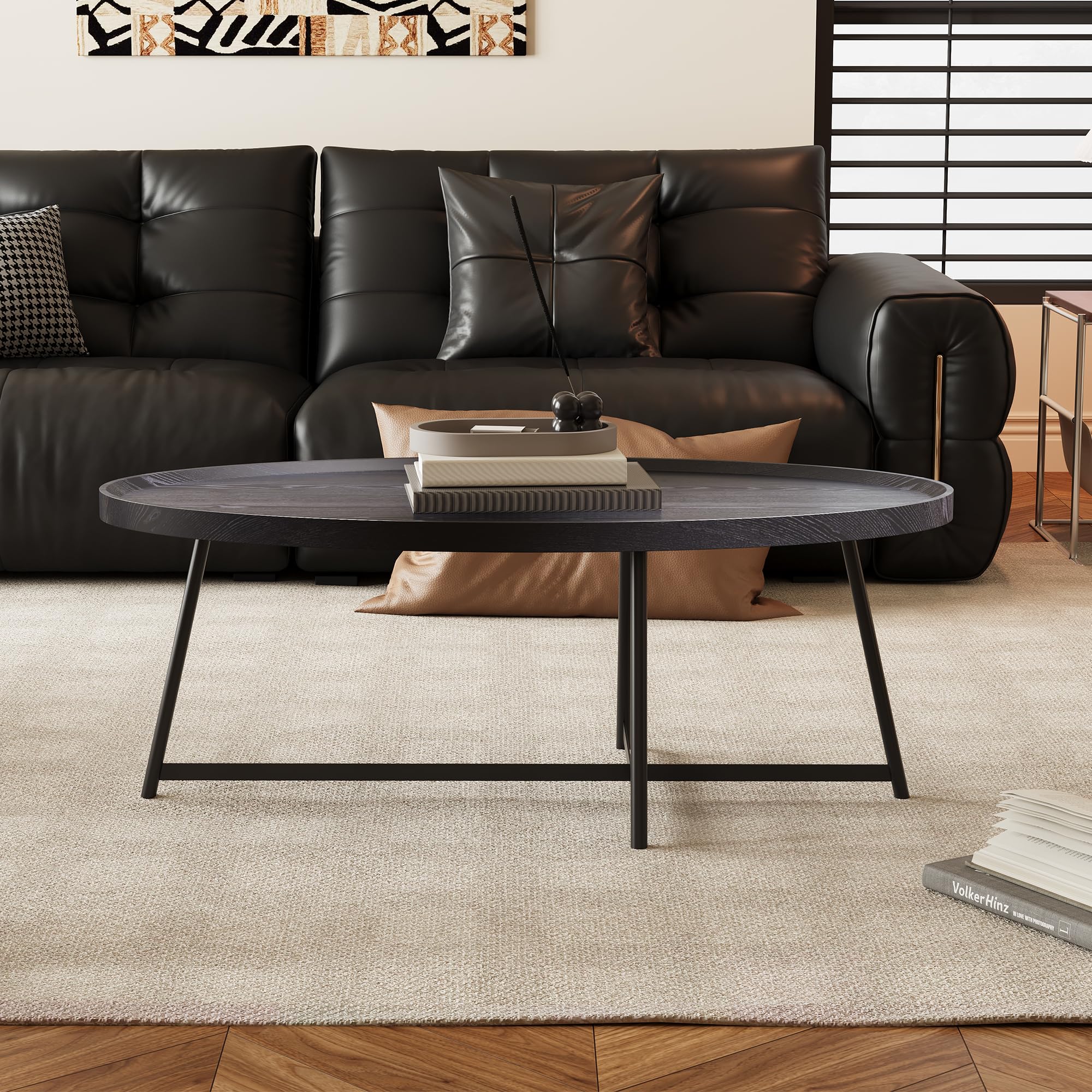 Oval Coffee Table with Metal Legs