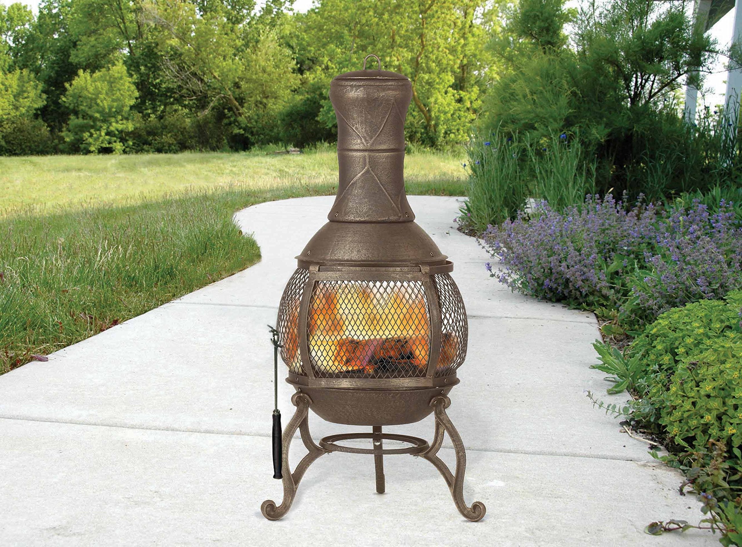 Outdoor Steel Chimenea Fireplace Bronze 36 Inch