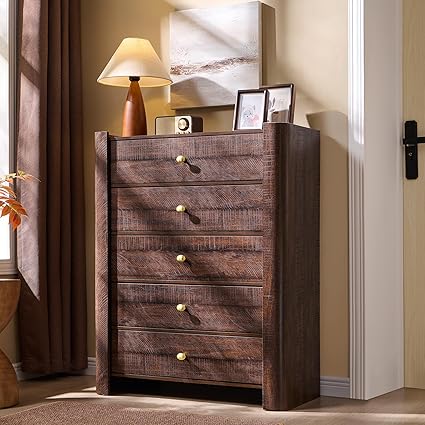 5 Drawer Dresser with Curved Profile Design