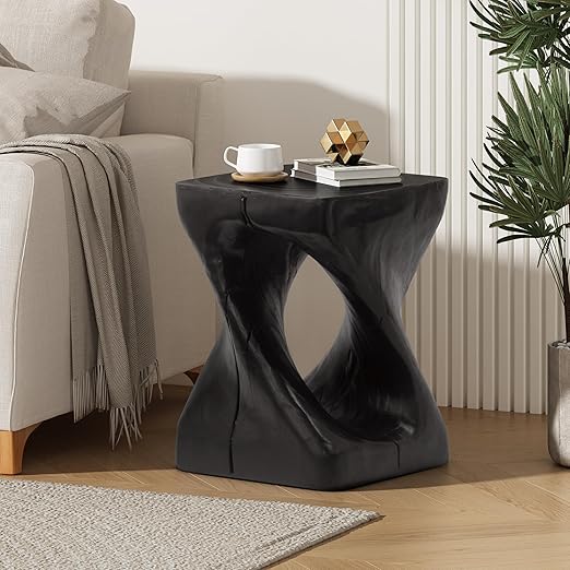 Outdoor Side Table Twist Shape End Table Natural Concrete