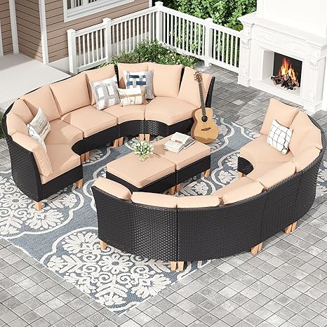 7 Piece Outdoor Sectional Furniture Set with Cushions