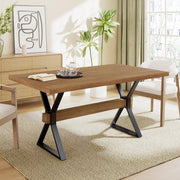 63 Inch Farmhouse Dining Table with X-Shaped Metal Legs