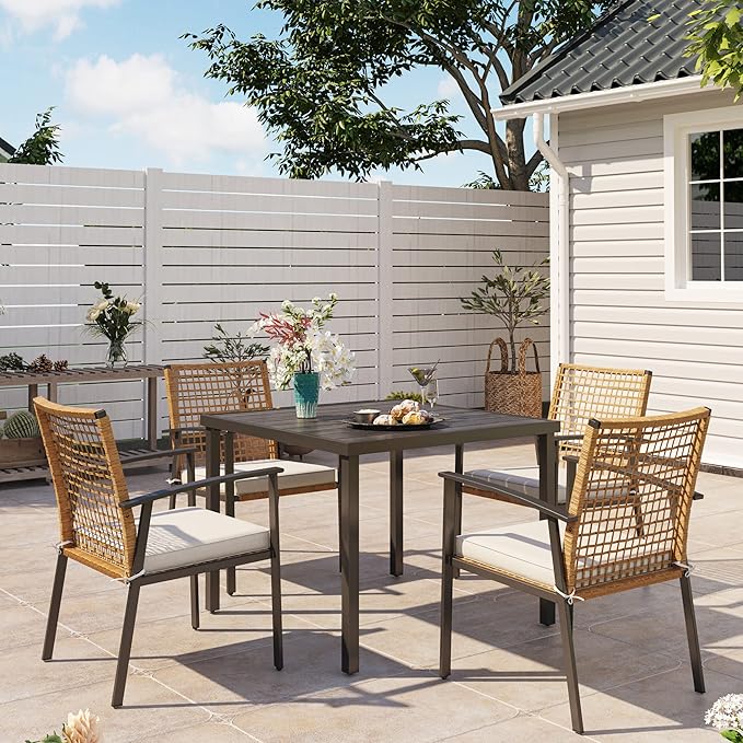 7-Piece Patio Dining Set with Cushioned Chairs and Umbrella Hole Table