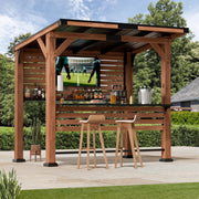 Cedar Wood Entertainment Bar Gazebo with Hardtop Steel Roof