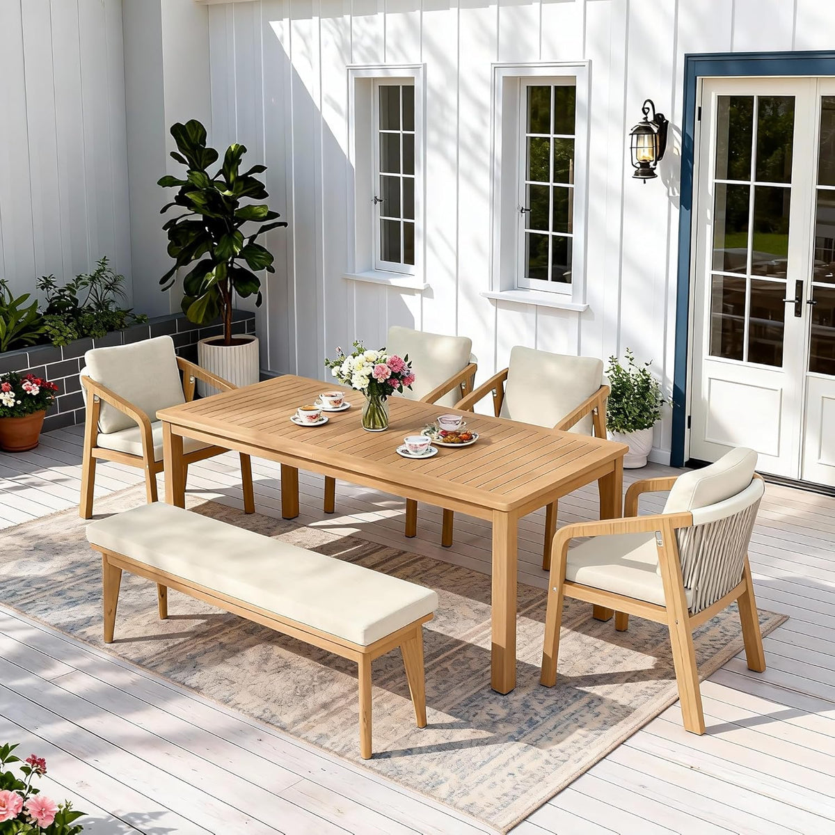 6-Piece Acacia Patio Dining Set with Cushions