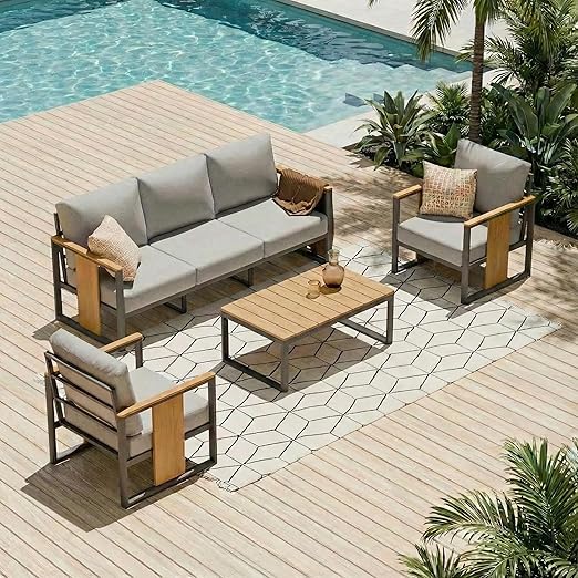 5-Piece Aluminum Outdoor Patio Sectional Conversation Set with Coffee Table