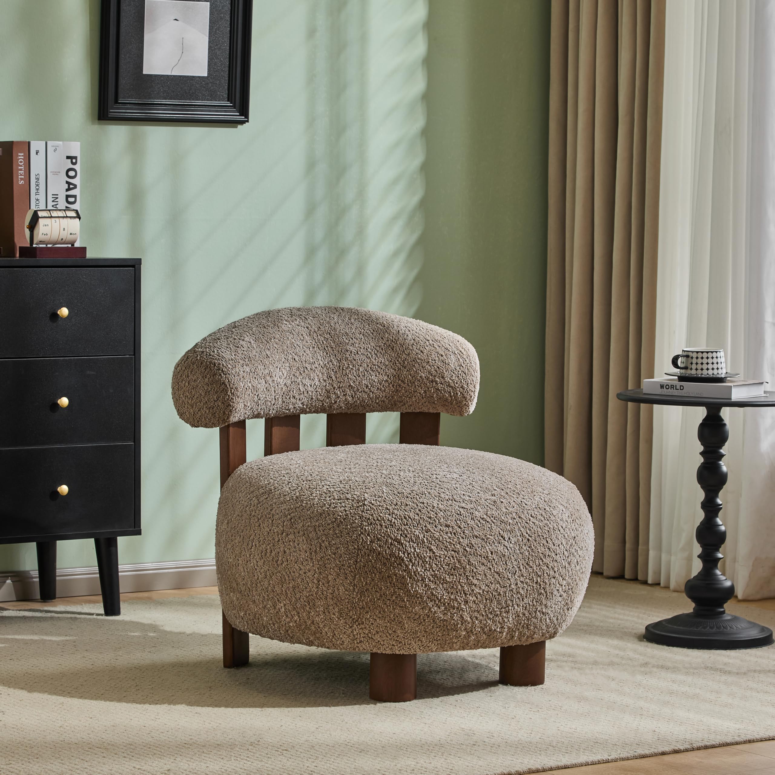 Boucle Fabric Accent Chair with Solid Wood Frame