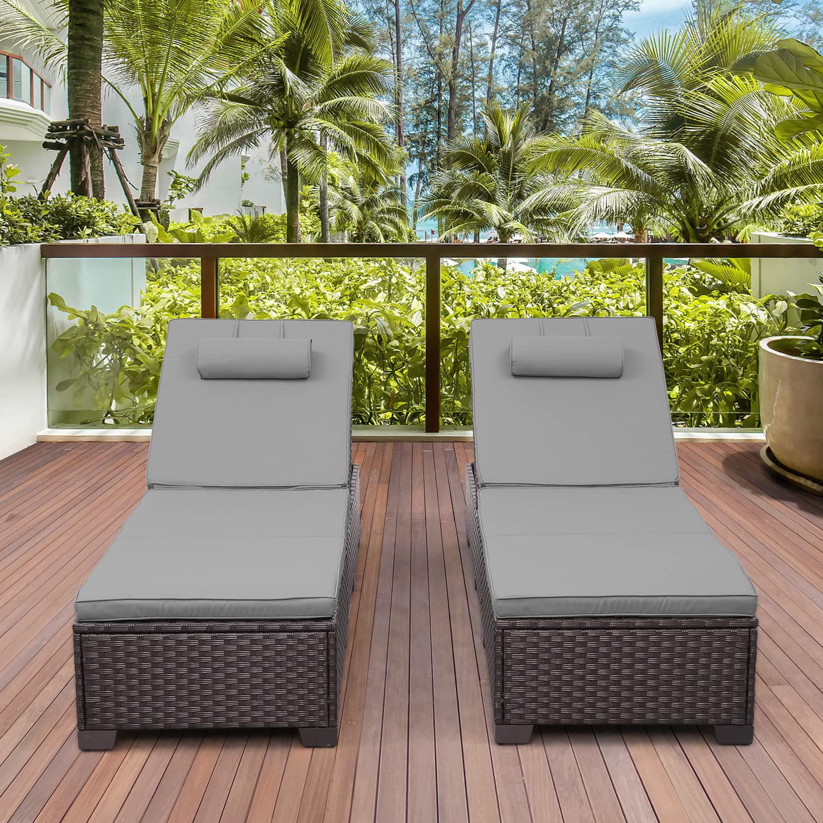 Outdoor Chaise Lounge Set with Adjustable Backrest