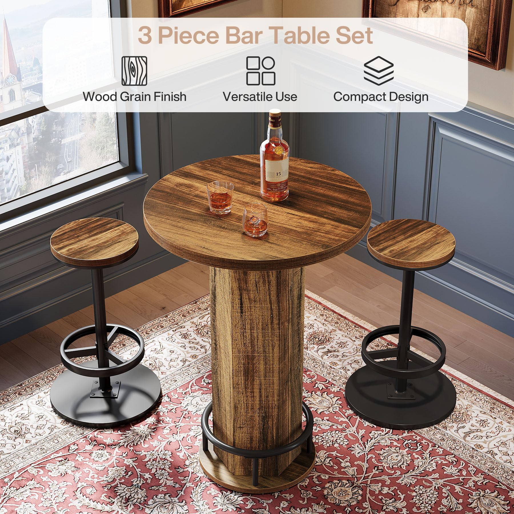 Round Bar Table with 2 Barstools